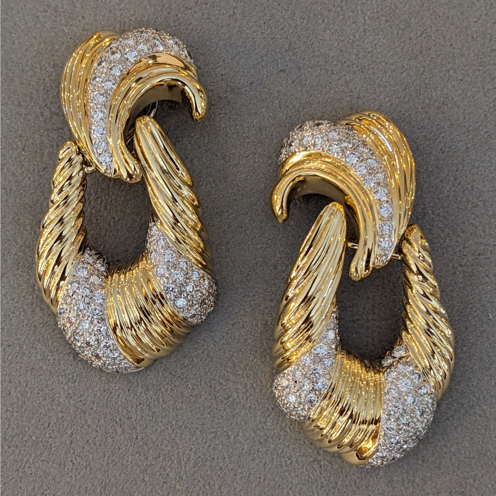 Large Diamond Door Knocker Dangle Earrings in 14k Yellow Gold