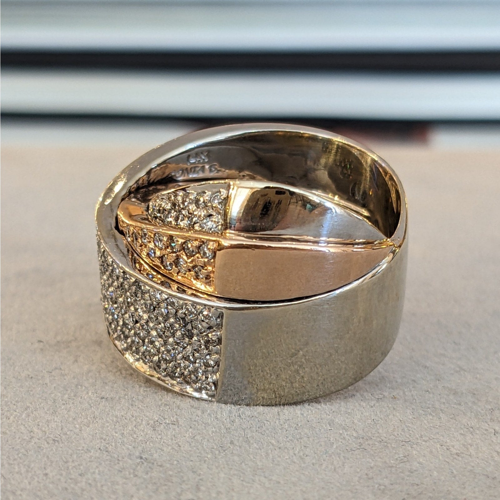 Sonia B Criss-Cross Diamond Wide Band Ring in 14k White & Rose Gold