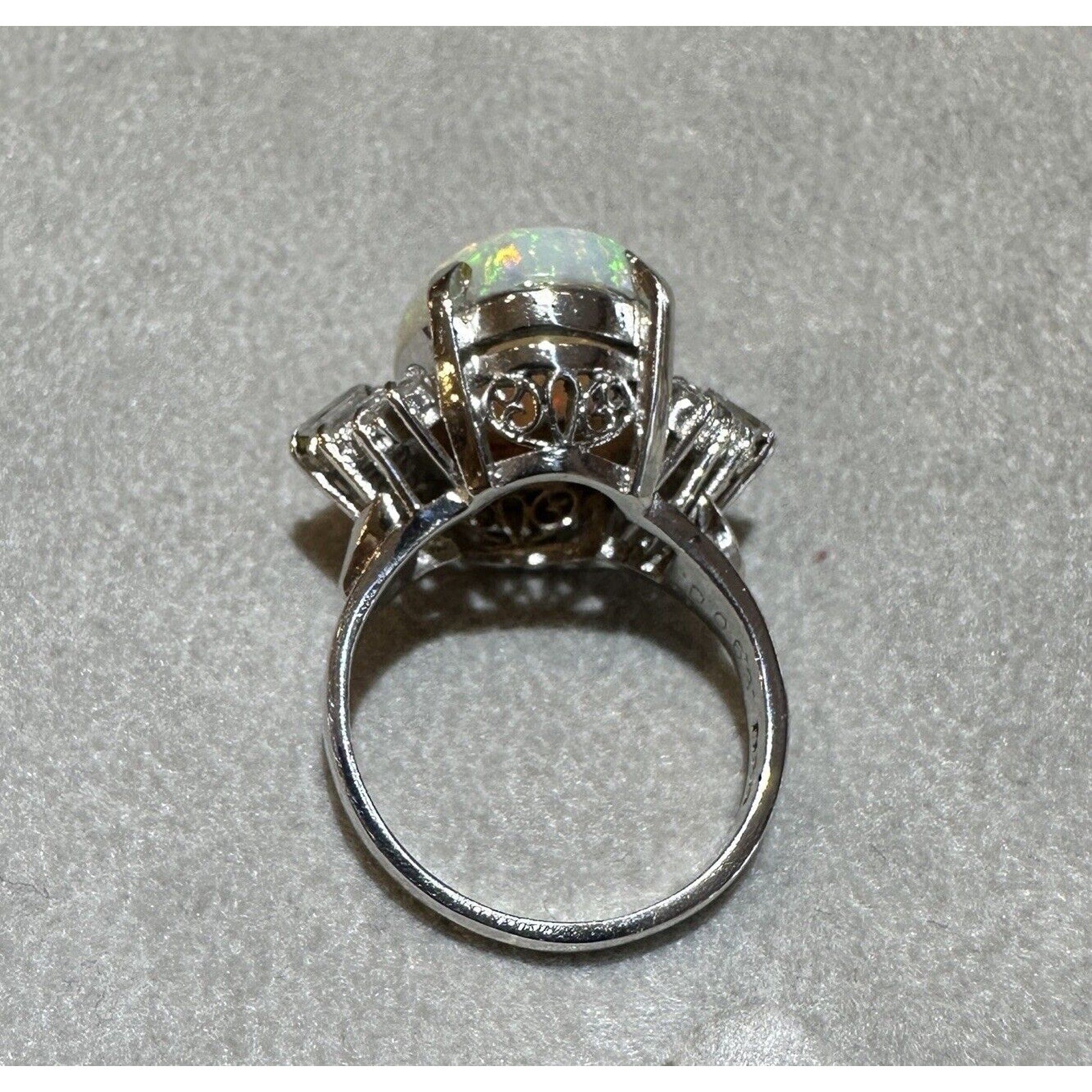 Natural 6.29 ct White Opal and Diamond Ring in Platinum