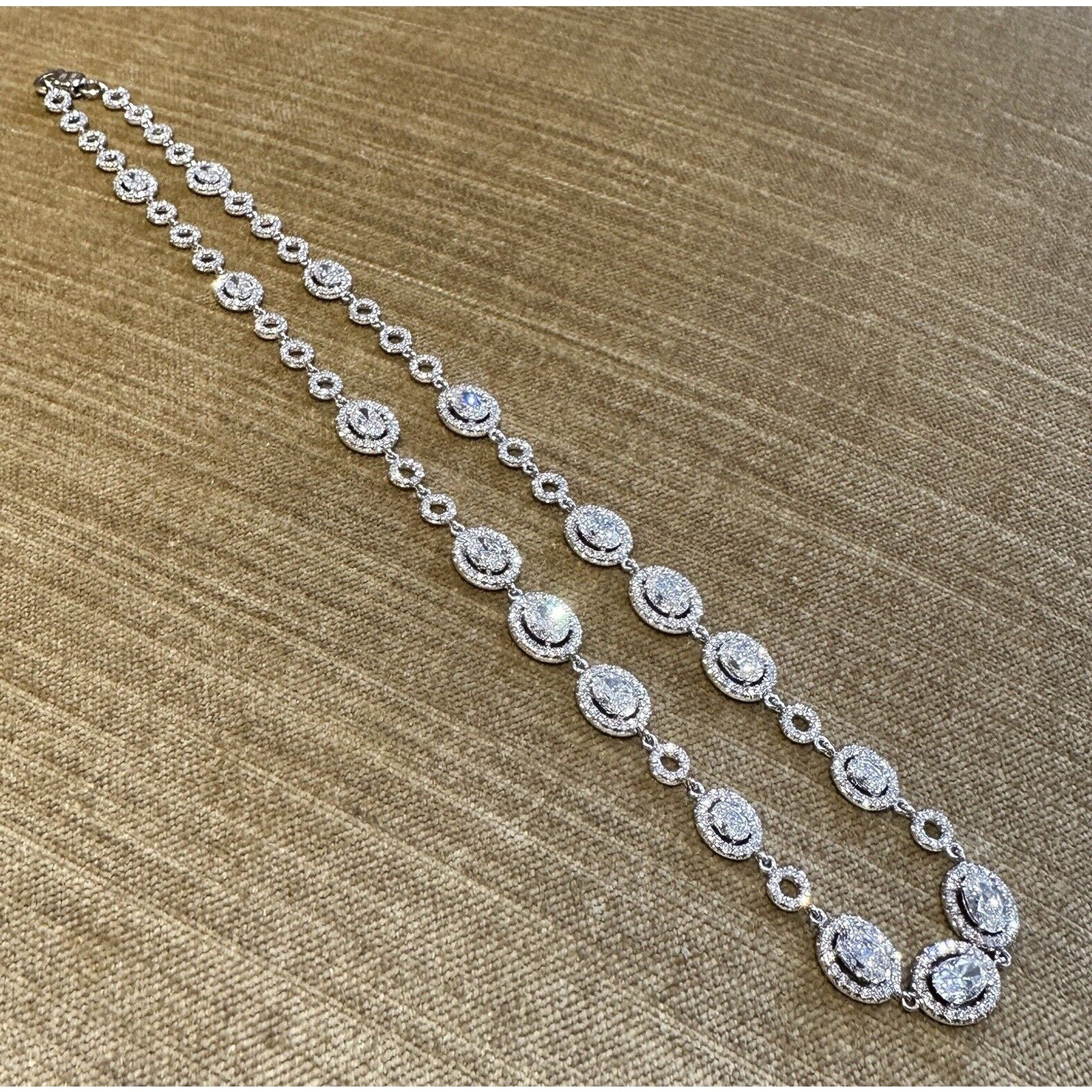 Natural Diamond Necklace 10.00 cttw Ovals and Rounds in 18k White Gold