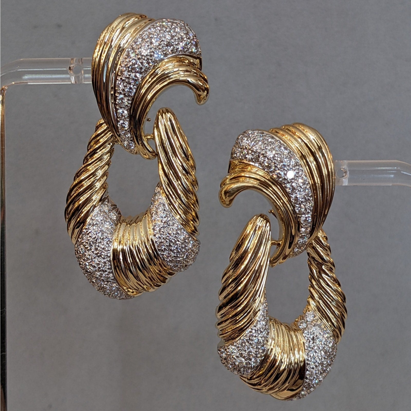 Large Diamond Door Knocker Dangle Earrings in 14k Yellow Gold
