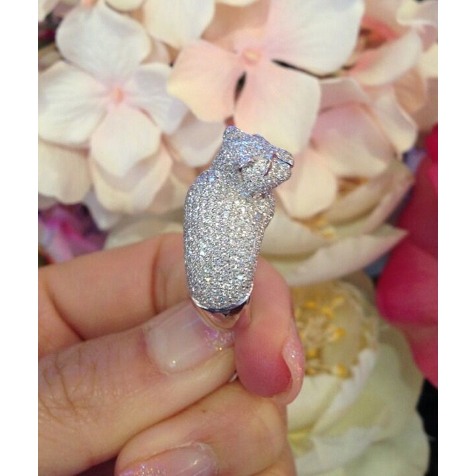 Pave Diamond Panther Ring 4.00 cttw in 18k White Gold - HM1285AI