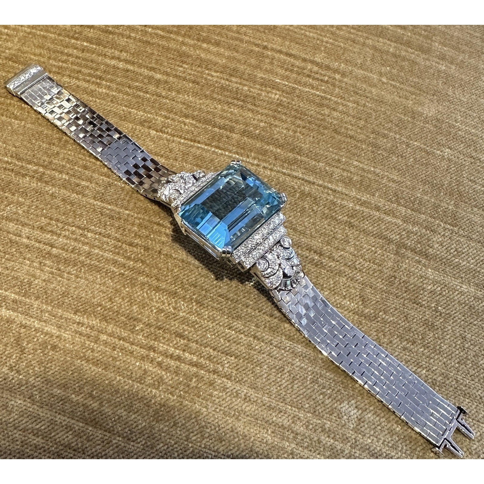 GIA Aquamarine 38.10 ct and Diamond Vintage Bracelet in Platinum and White Gold