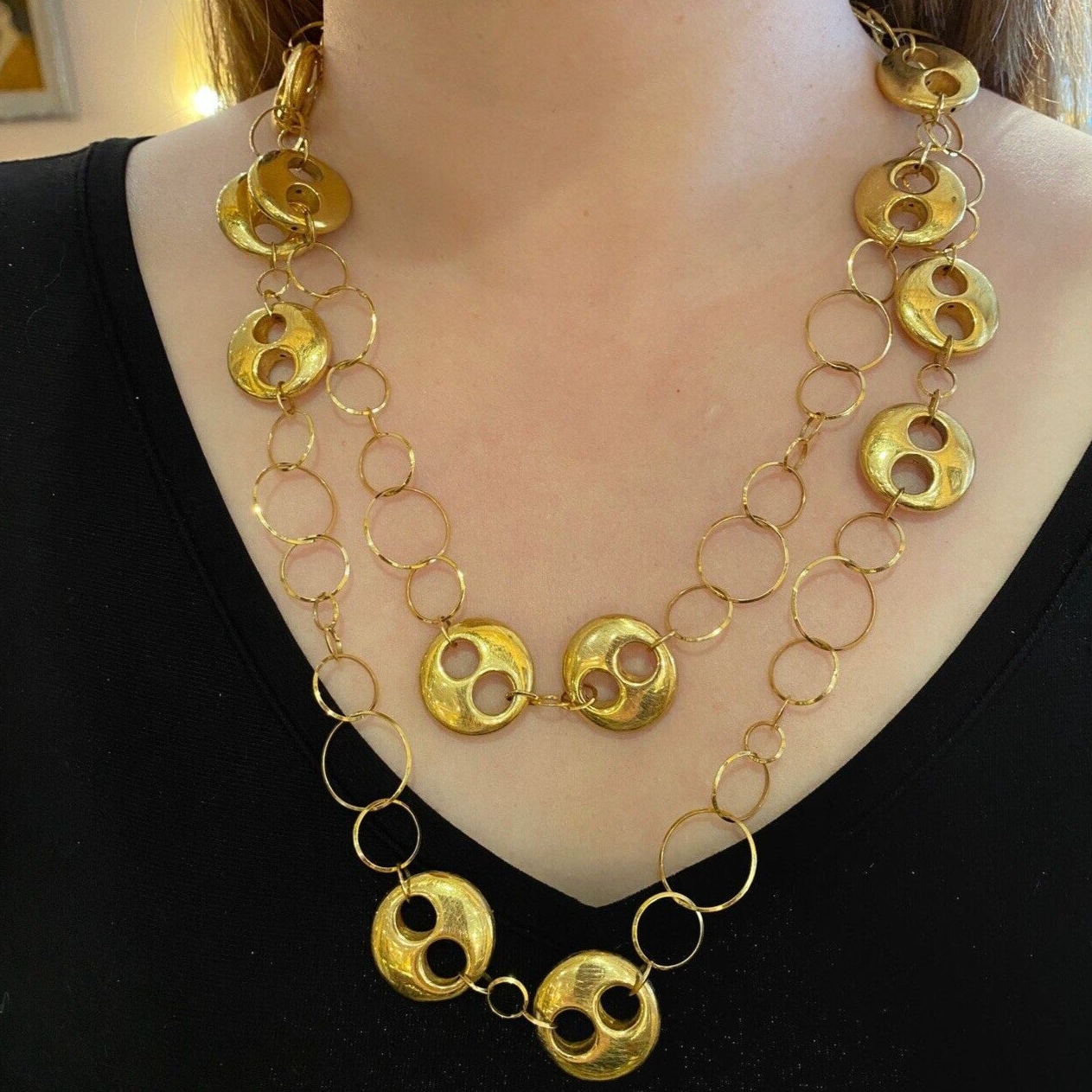 48 inch Long Lightly Textured Round Link Necklace in 18k Yellow Gold