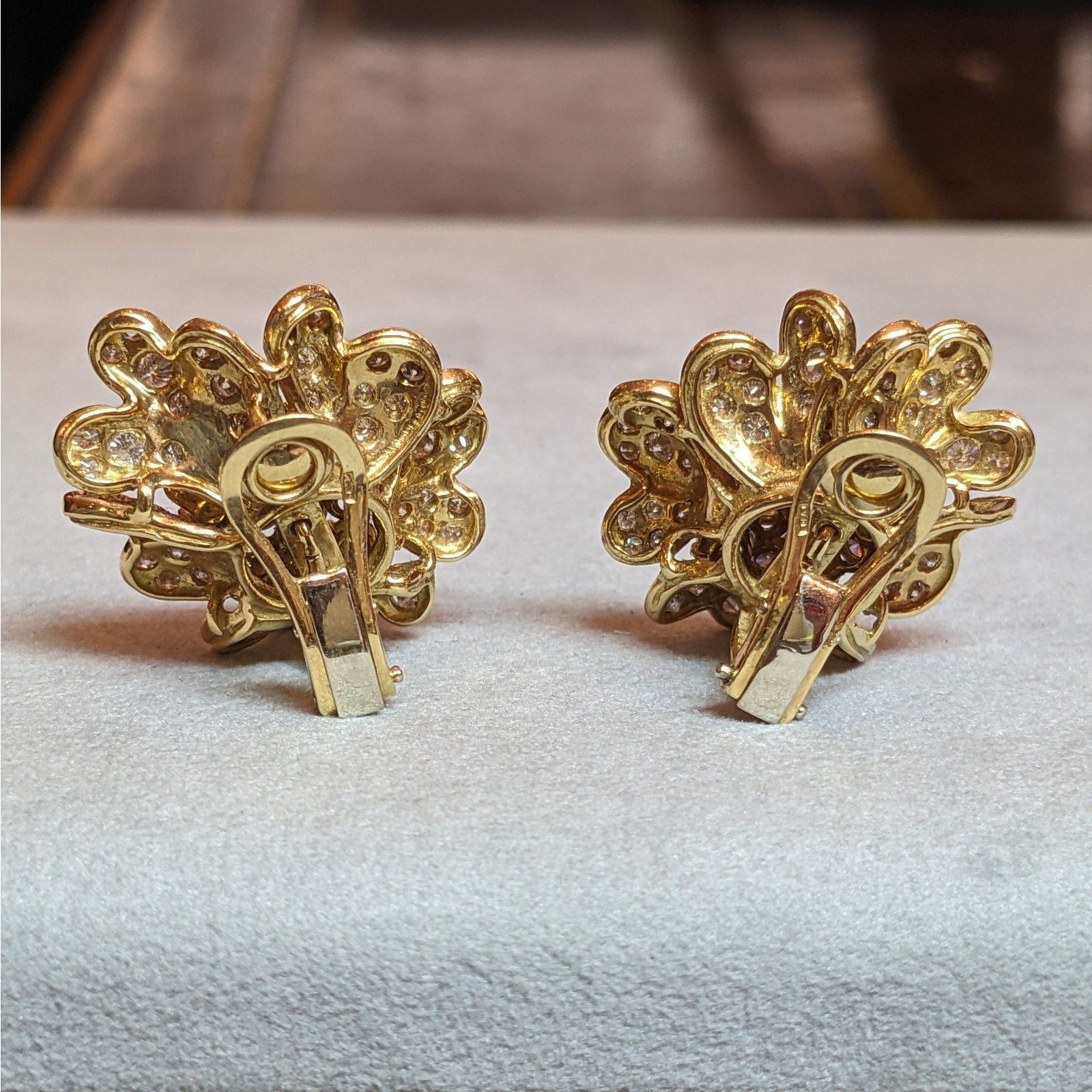 Natural Diamond Flower Cluster Earrings in 18k Yellow Gold