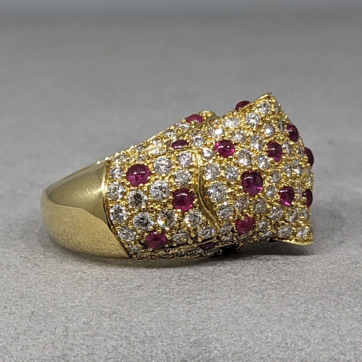 Pave Diamond and Ruby Panther Wrap Ring in 18k Yellow Gold