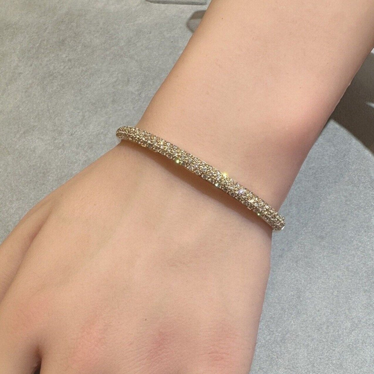 Natural Diamond Pave Bangle Bracelet 1.52cts in 18k Rose Gold