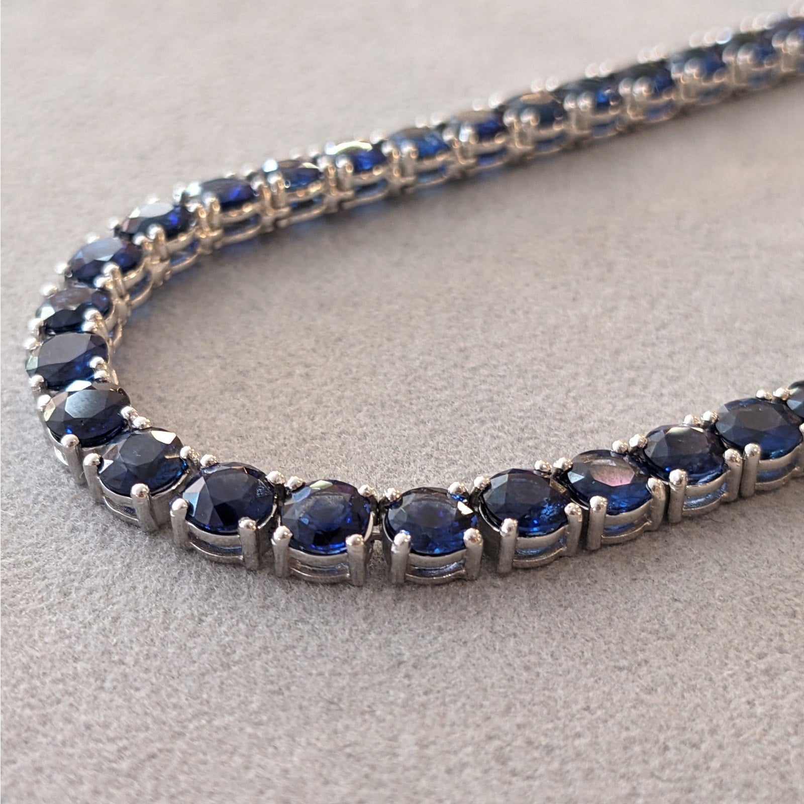Natural Blue Sapphire Riviera Tennis Necklace 20" long in 14k White Gold
