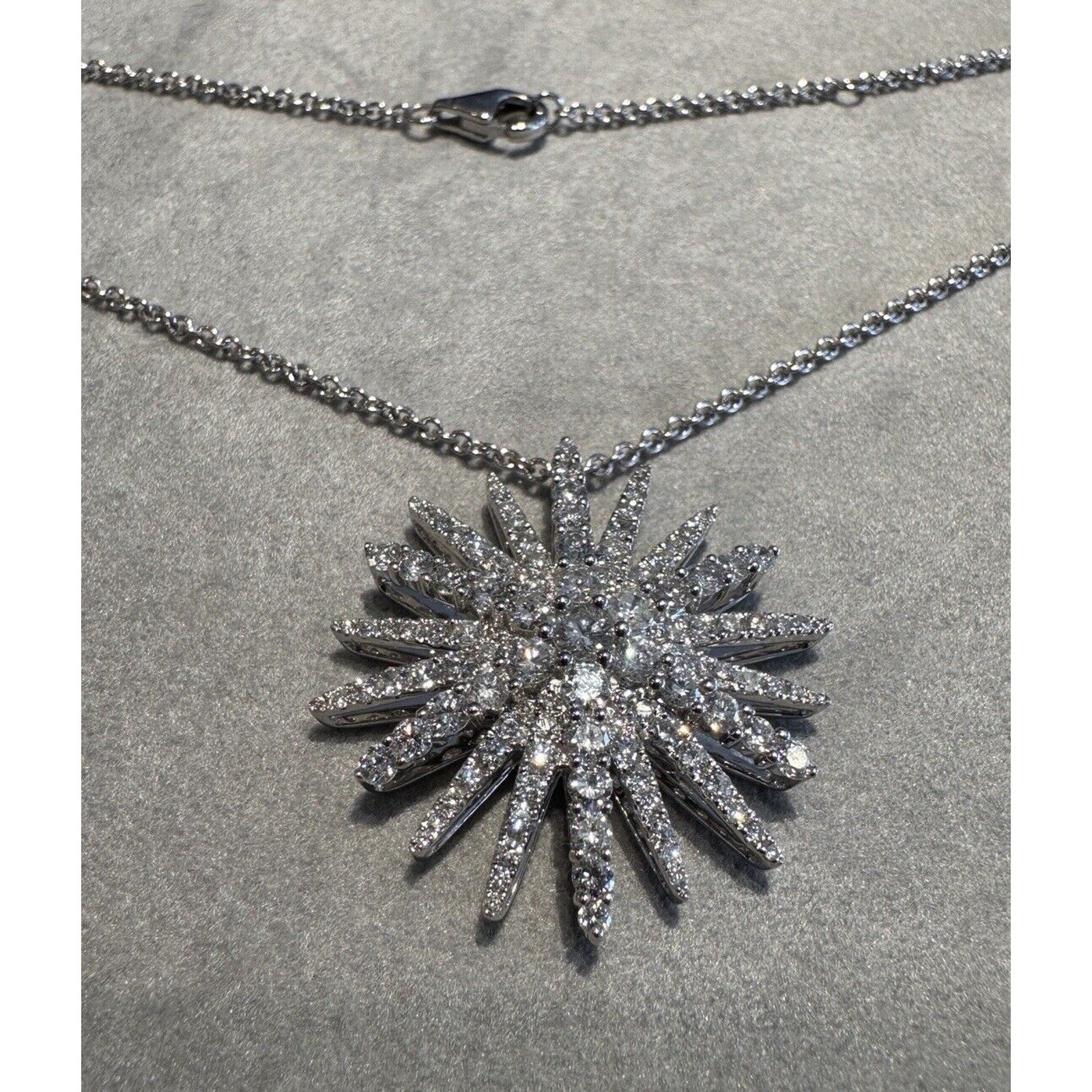Pave Diamond Starburst Pendant 2.30 carat total weight on Chain in 18k White Gold