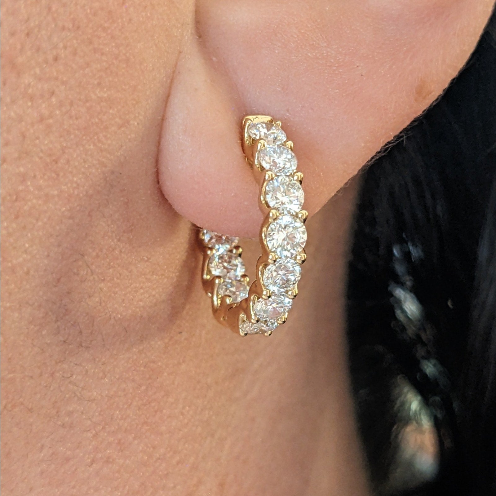 3.37cttw Round Diamond Inside Out Hoop Earrings in 18k Yellow Gold