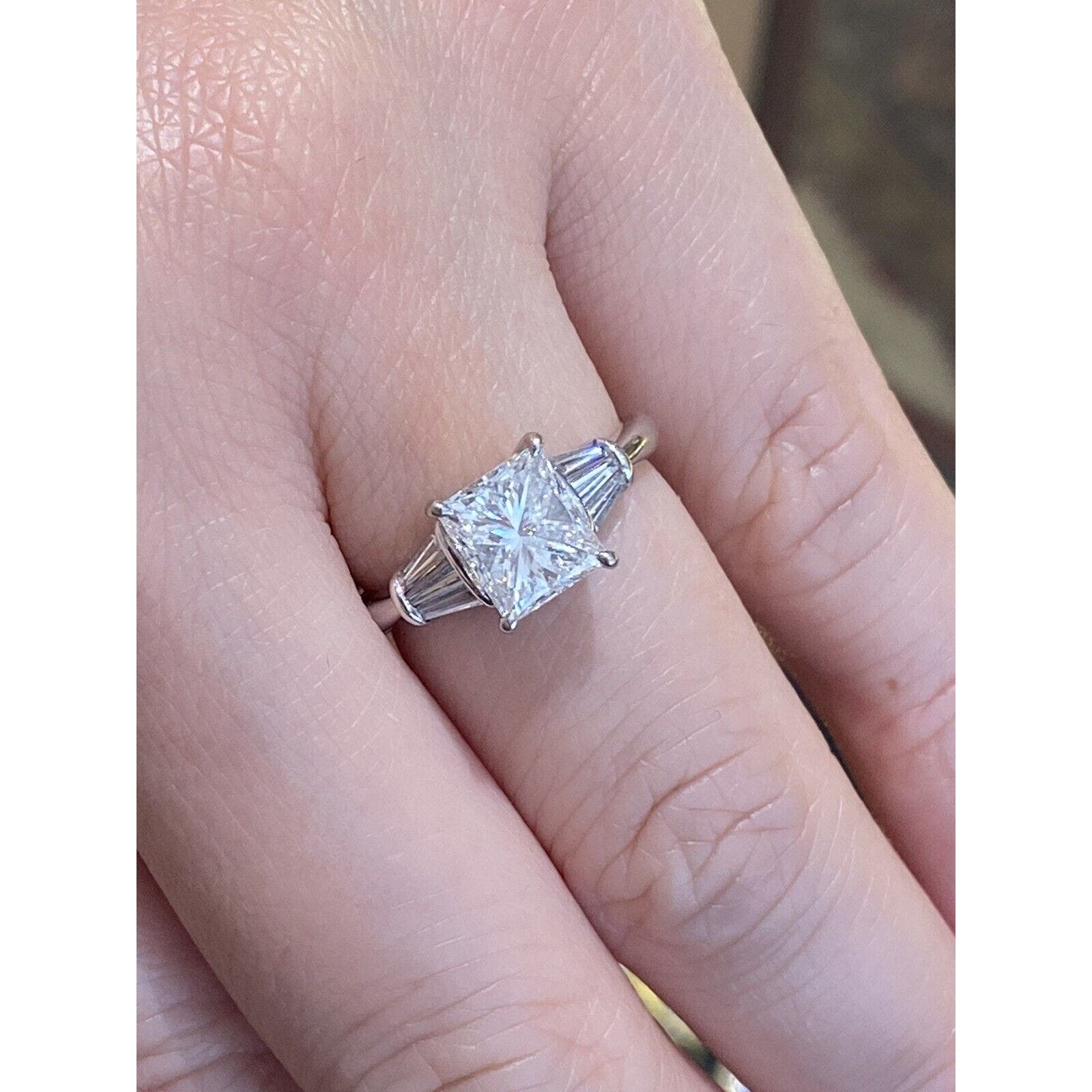 GIA 2.02 ct E color Radiant Diamond with Baguettes Ring in Platinum - HM2061RA