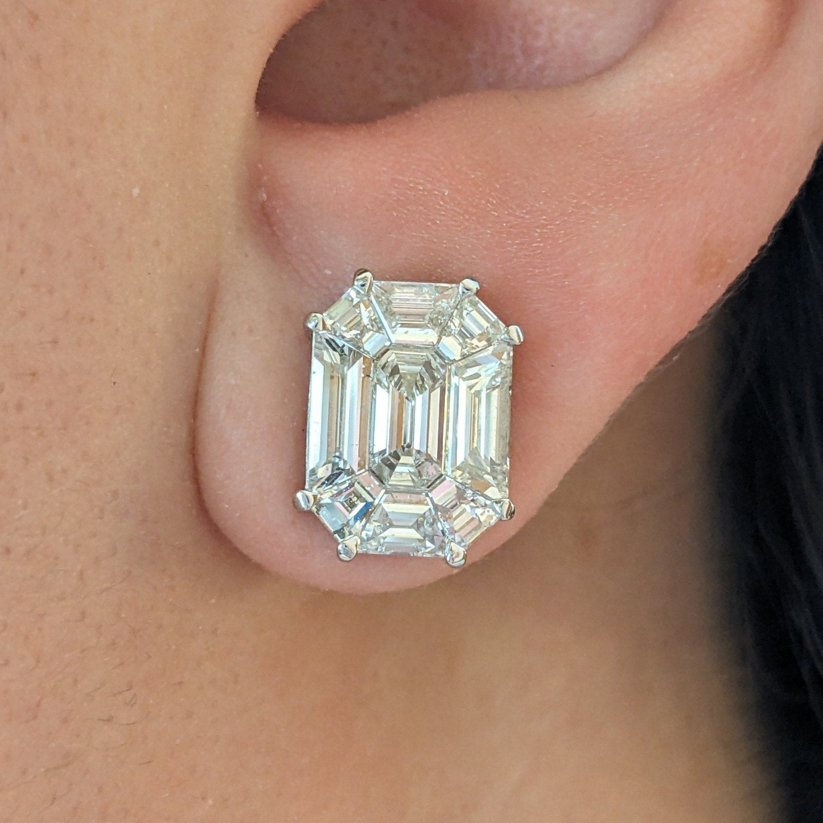 Natural Diamond Illusion Set Stud Earrings 4.02 ctw in 18k White Gold