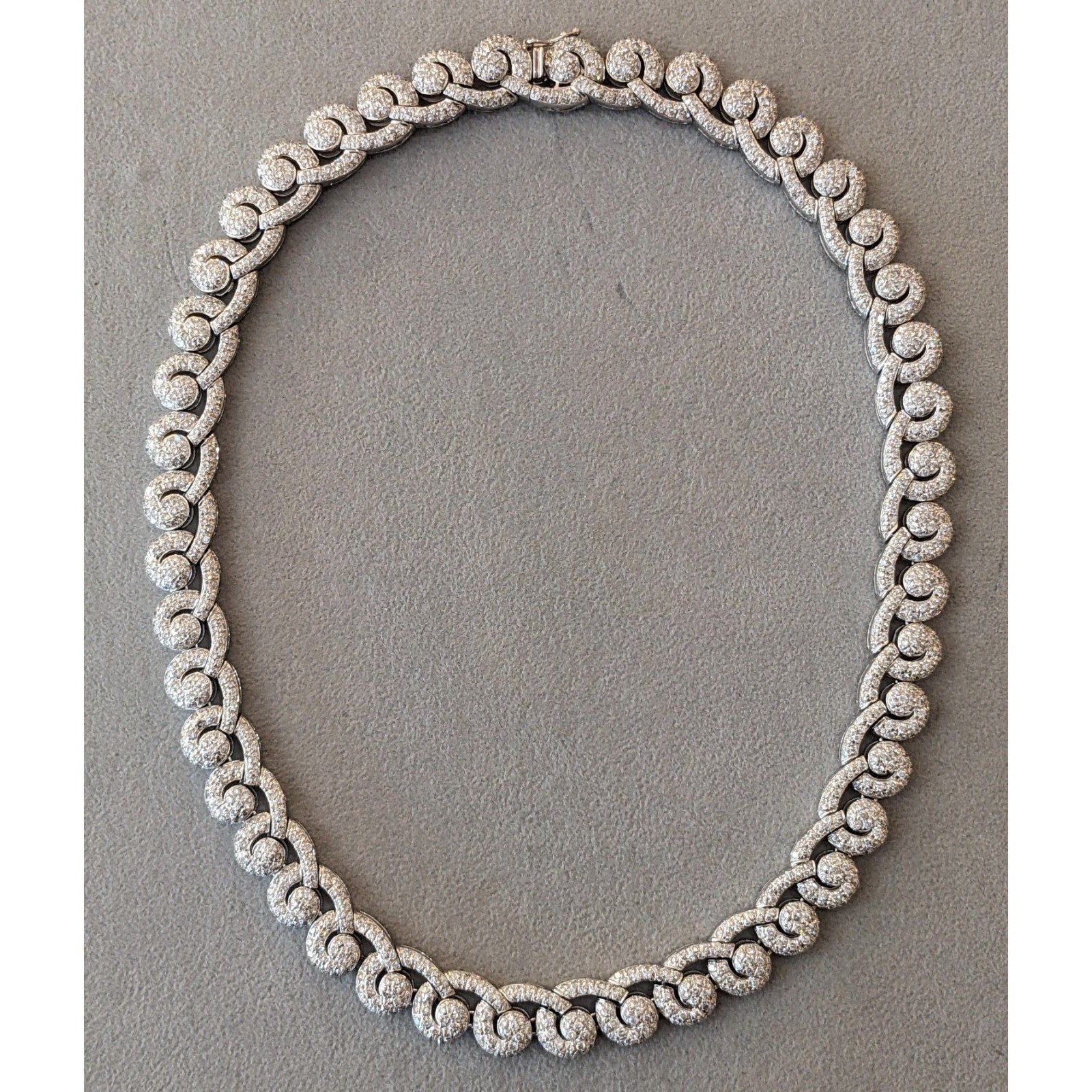 Pave Diamond Scroll Link Choker Necklace in 18k White Gold