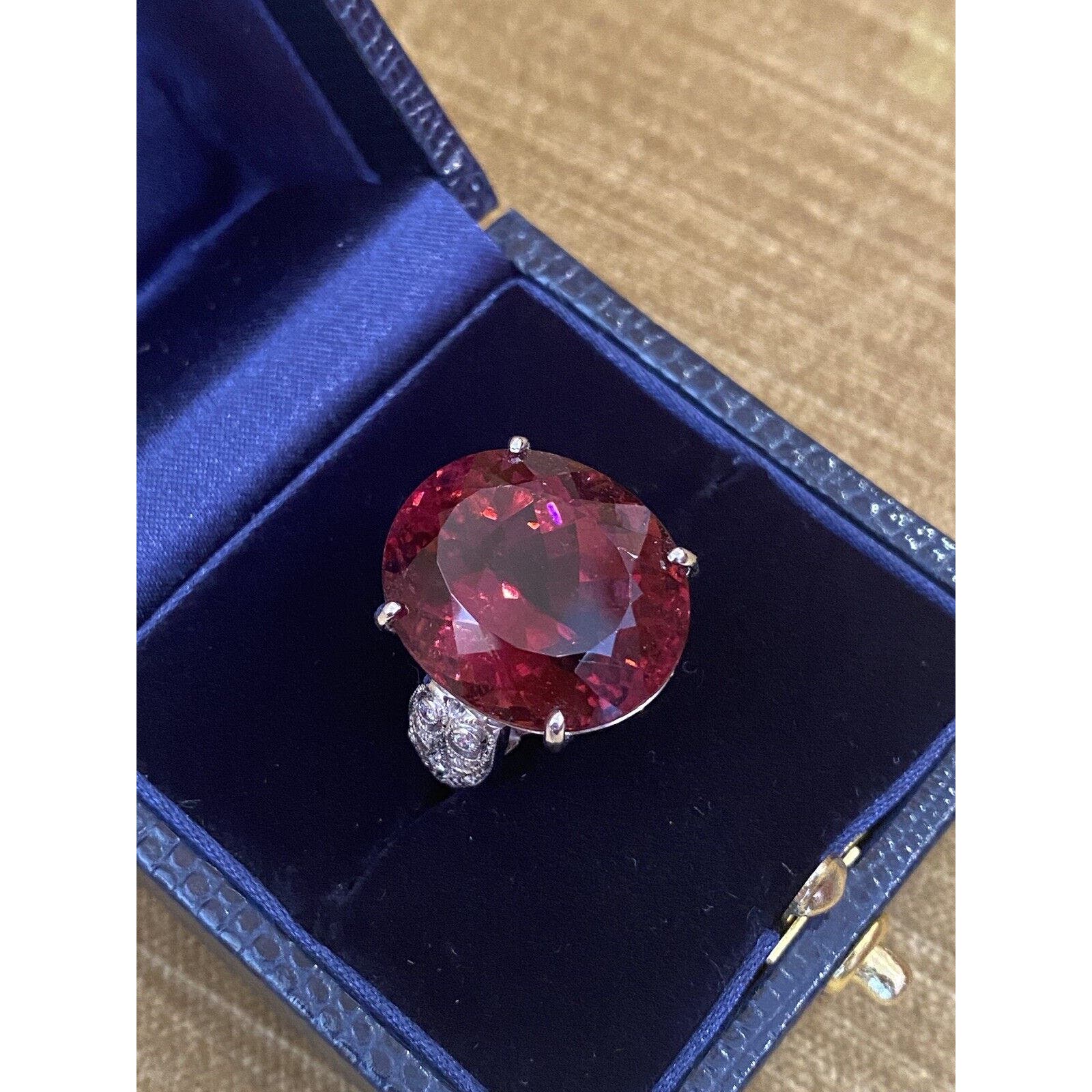 GIA 27.58 ct Oval Rubellite Cocktail Ring with Diamonds in Platinum - HM2370EA