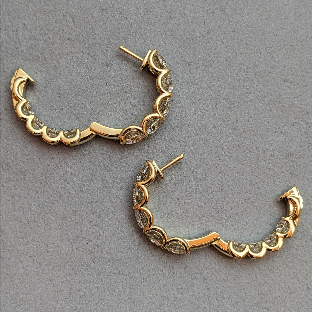 Large Round Natural Diamond Hoop Earrings 13.42 ctw in 18k Yellow Gold