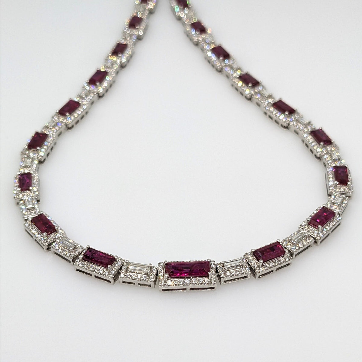 GIA Certified Unheated Ruby & Diamond Necklace in 18k White Gold