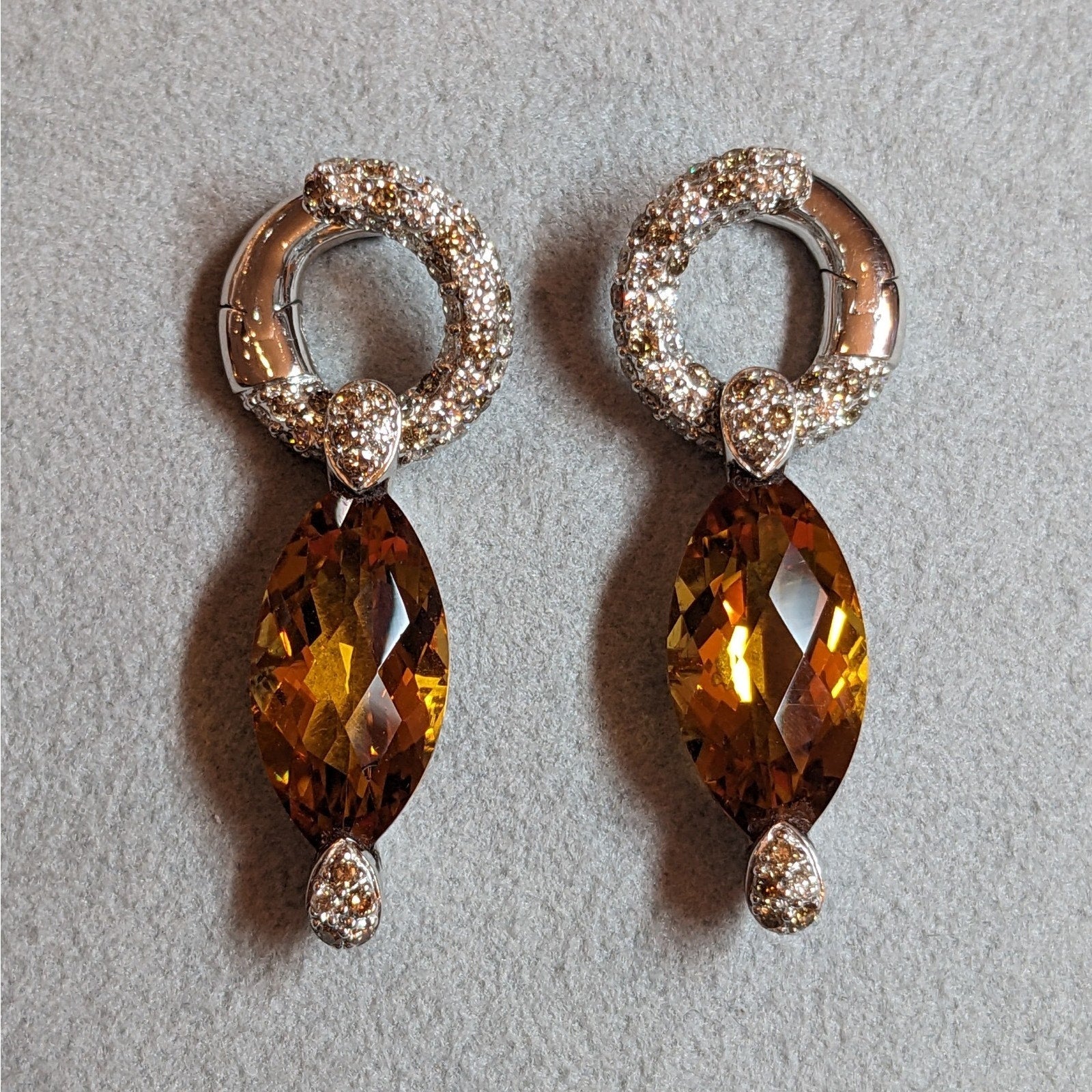 Adamas Citrine and Diamond Drop Earrings in 18k White Gold