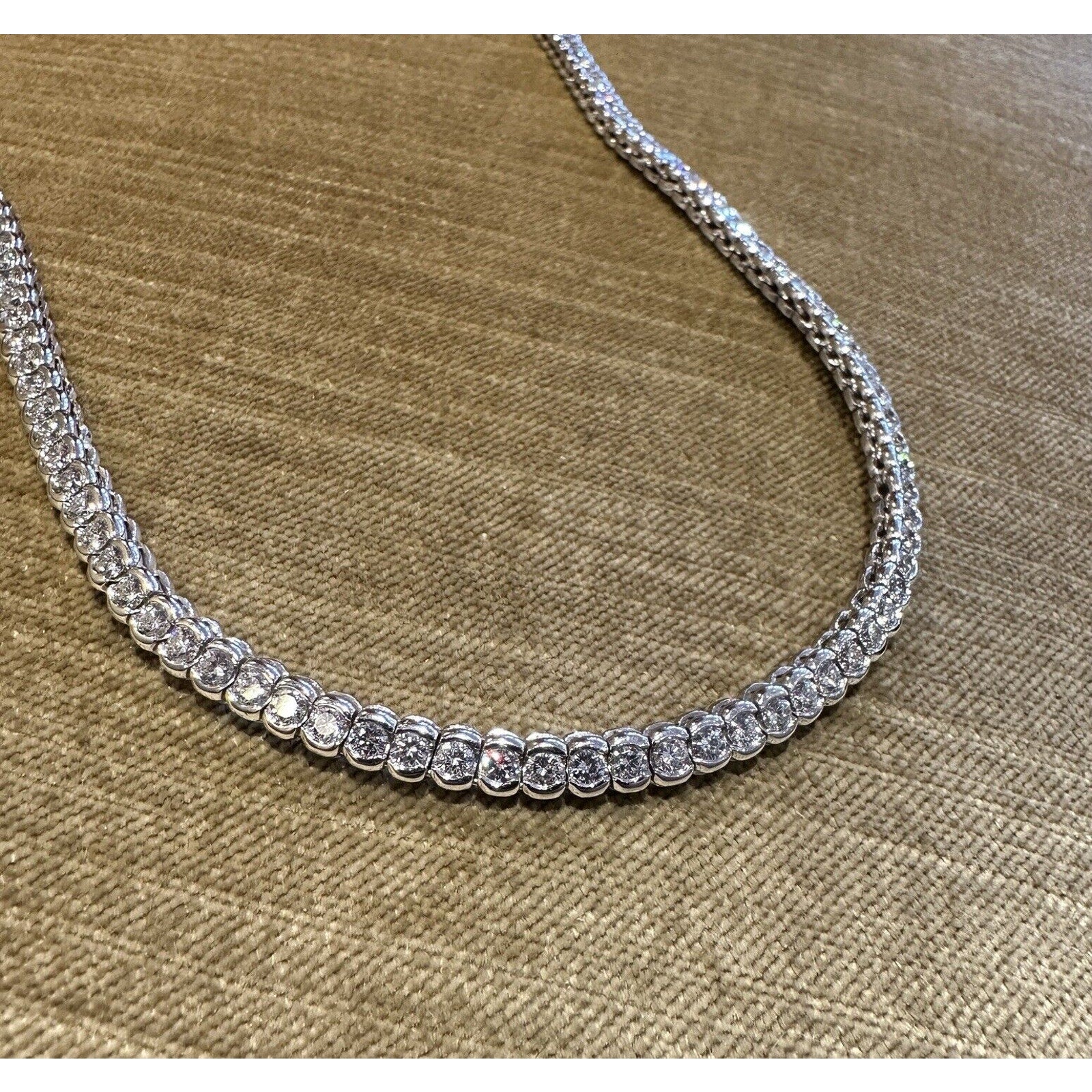 Natural Round Diamond Tennis Necklace 10.00 carat total weight in 18k White Gold