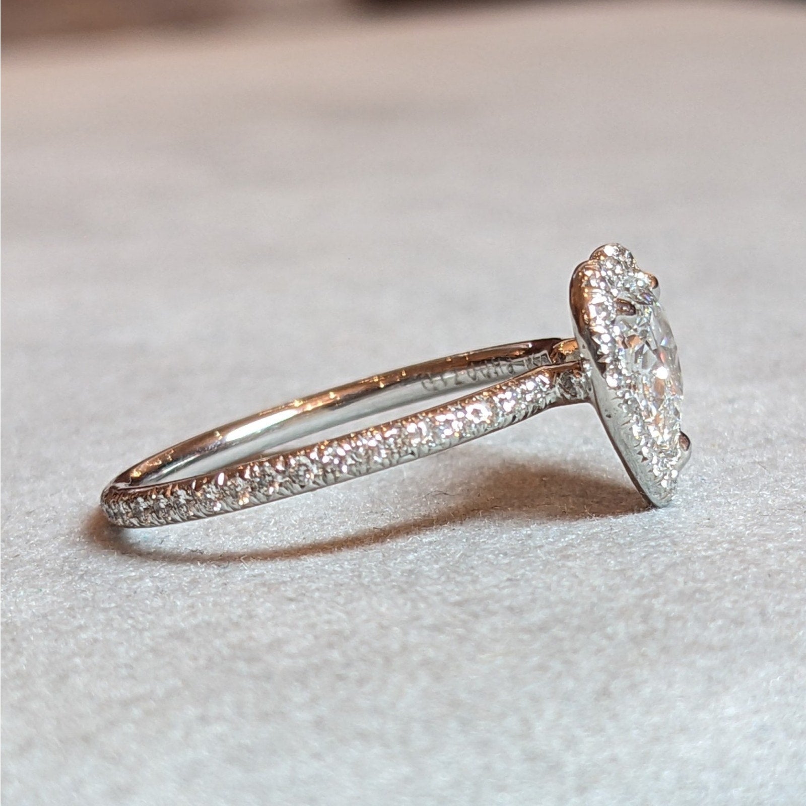 Heart Shaped Diamond Ring in 18k White Gold Halo Setting