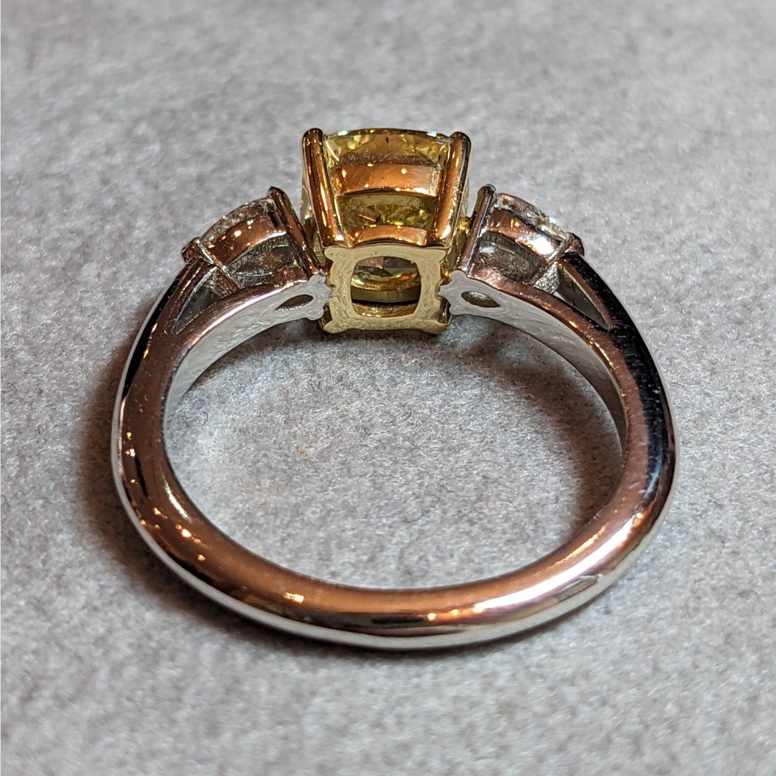 GIA Fancy Intense Yellow Diamond 2.01ct Three-stone ring in Platinum & 18k Yellow Gold