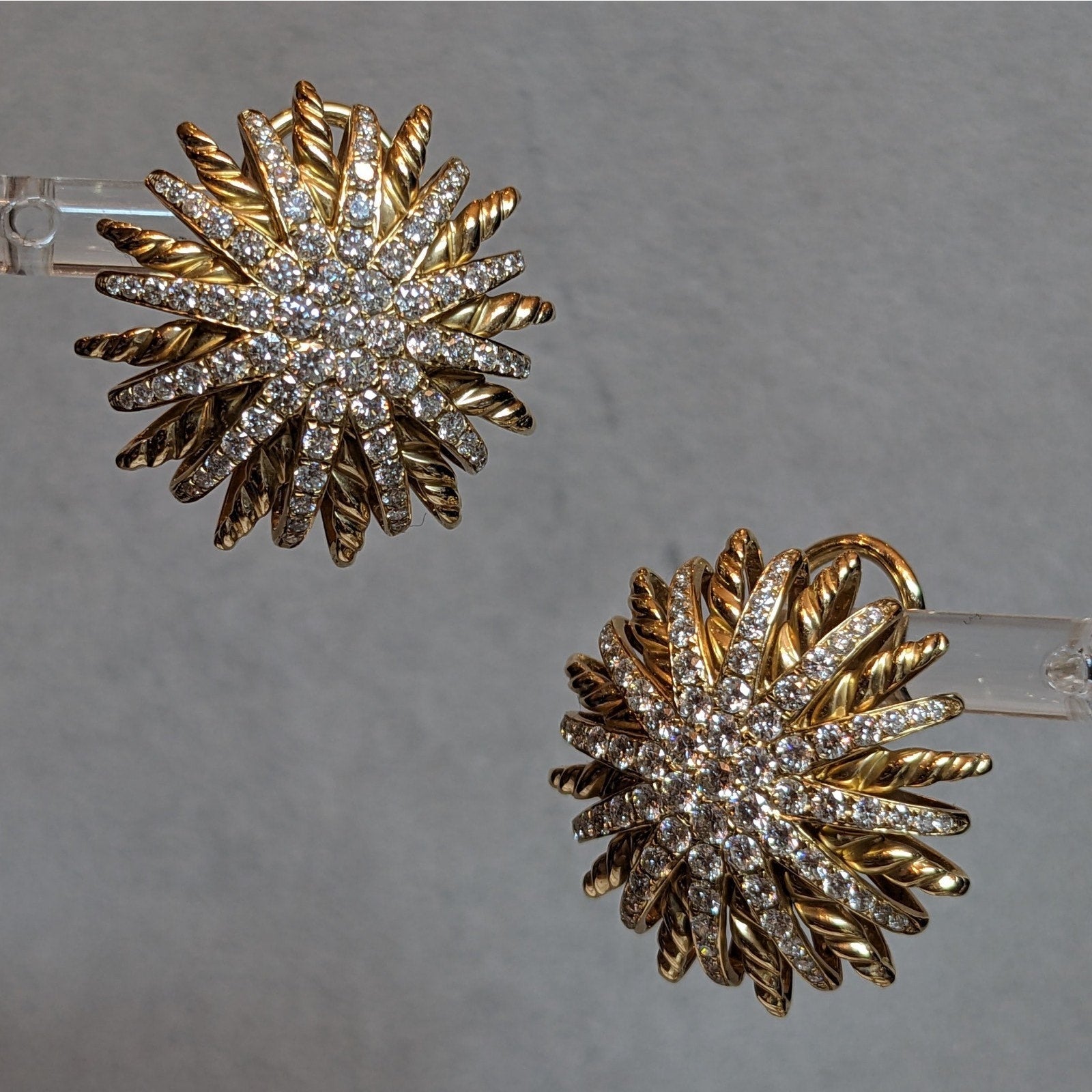 Natural Diamond Starburst Earrings in 14k Yellow Gold