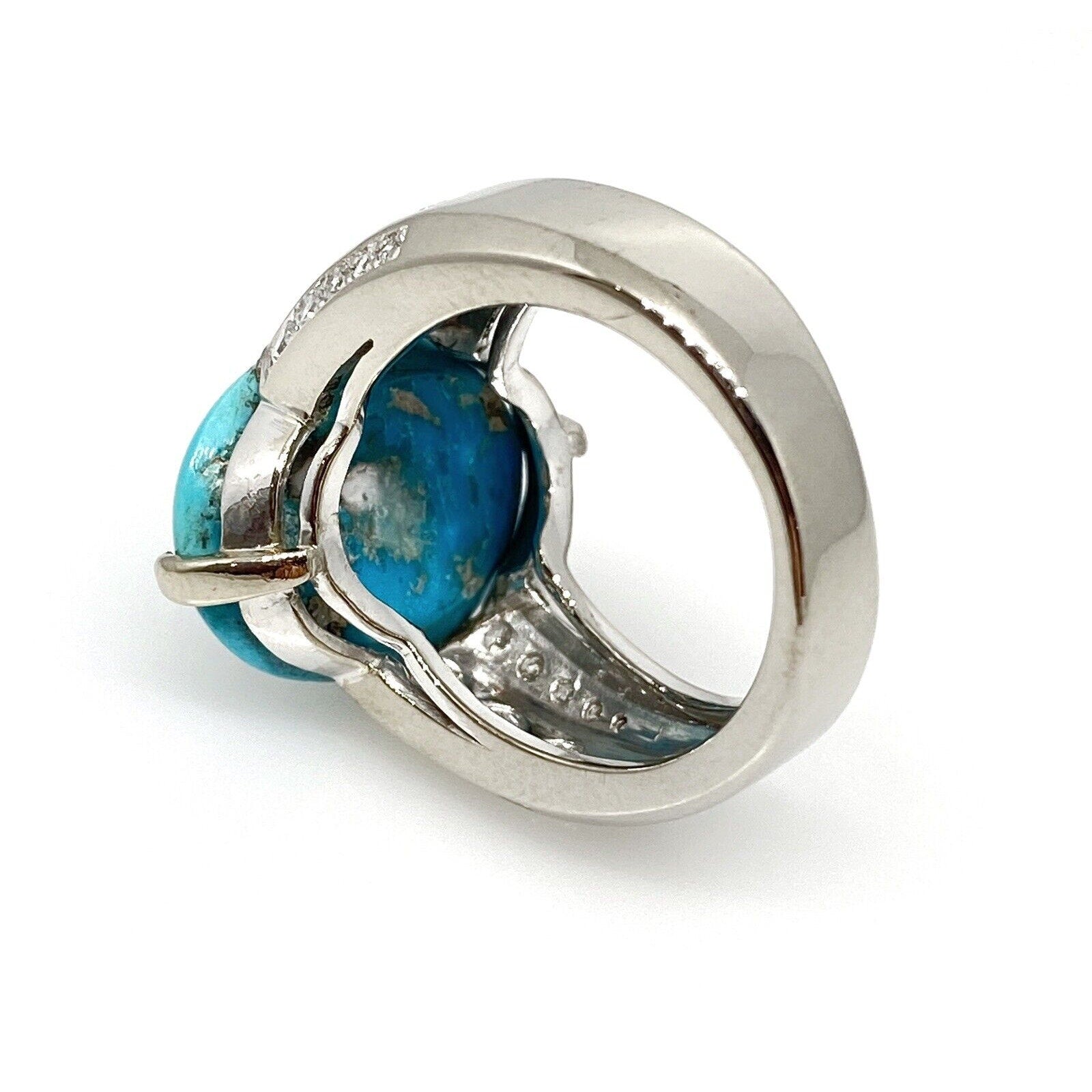 Large Natural Turquoise and Diamond Cocktail Ring in 18k White Gold