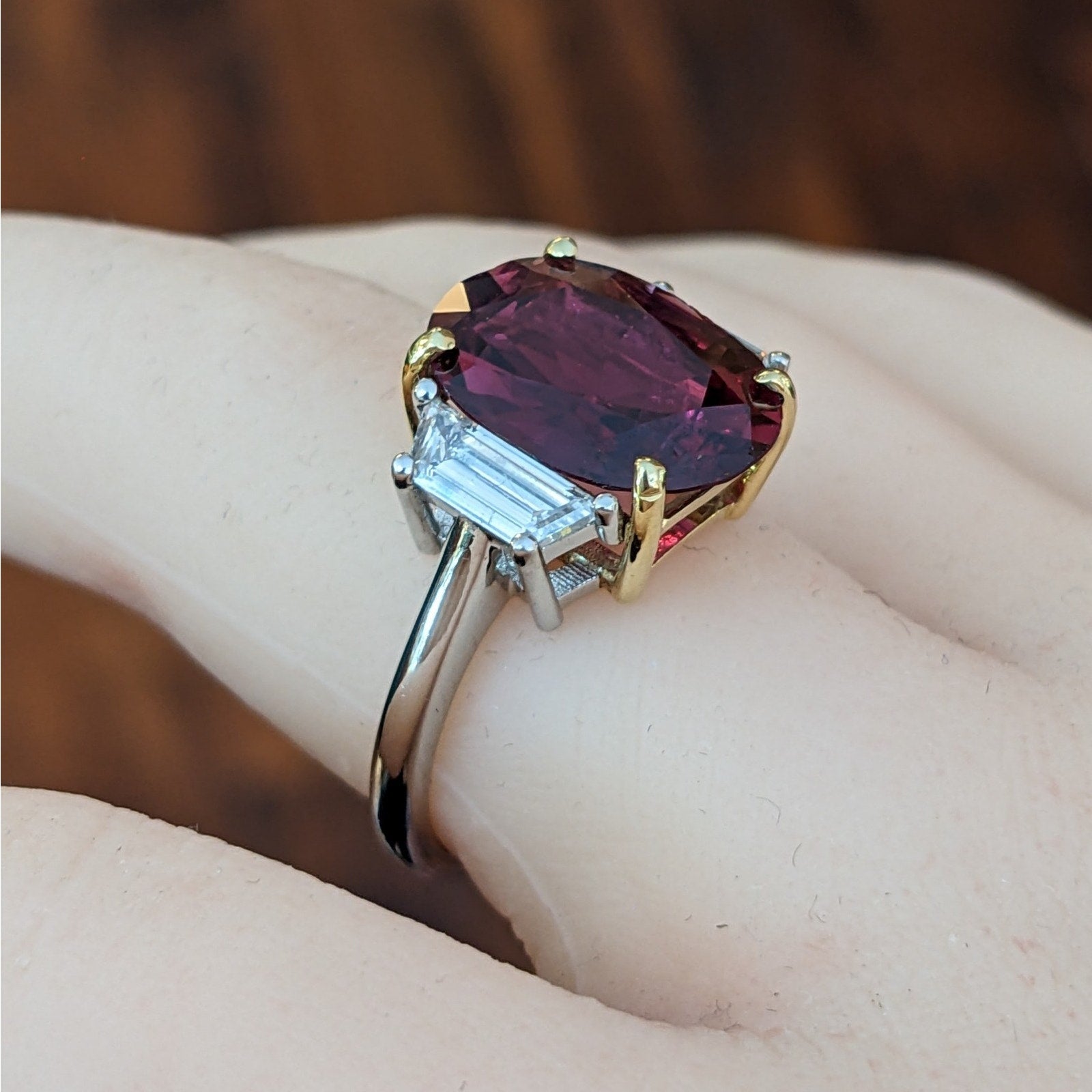 GIA 5.91 ct Natural Unheated Oval Ruby Diamond Ring in Platinum & 18k Yellow Gold