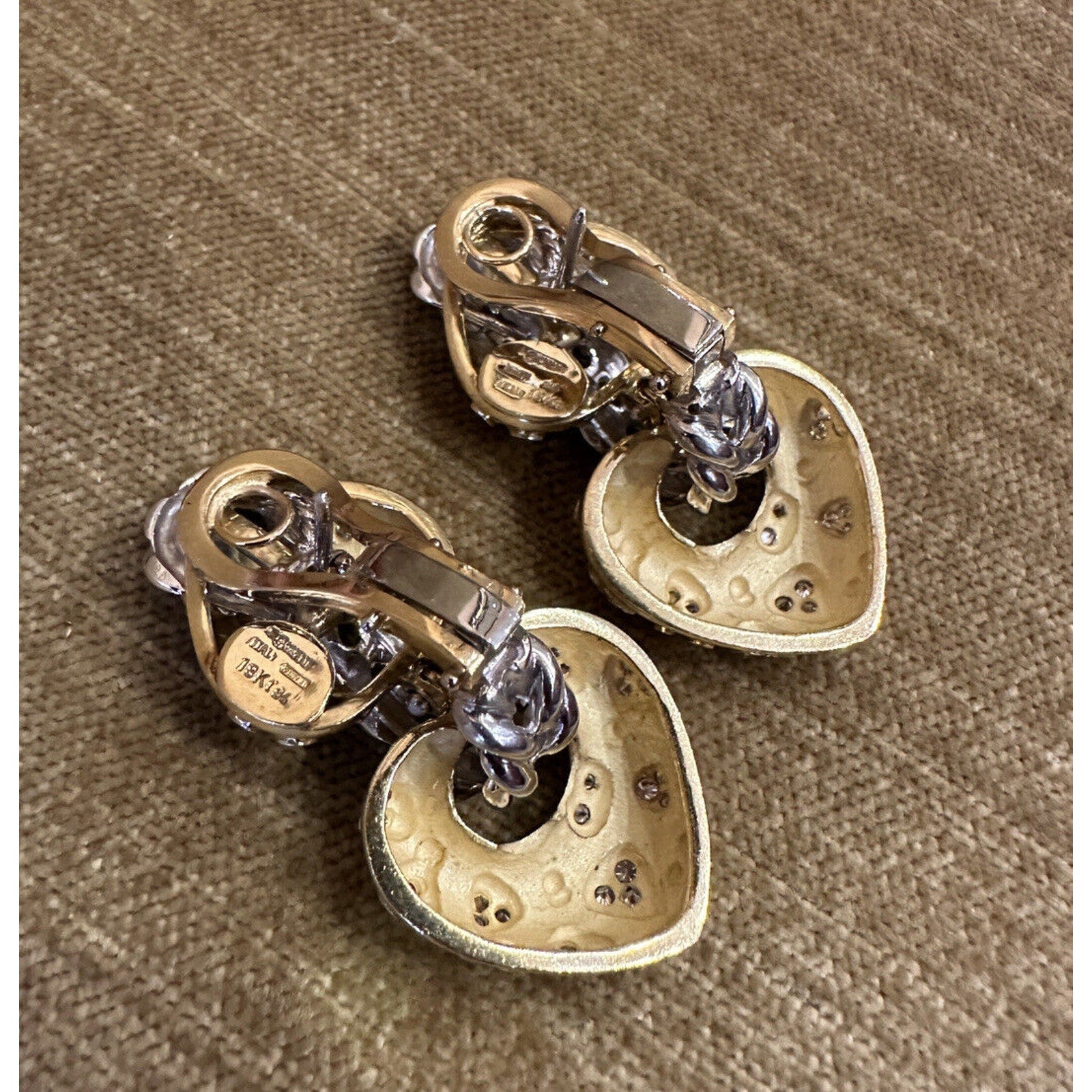 ITALIAN Diamond Heart Drop Earrings in 18k Yellow & White Gold - HM2452AB