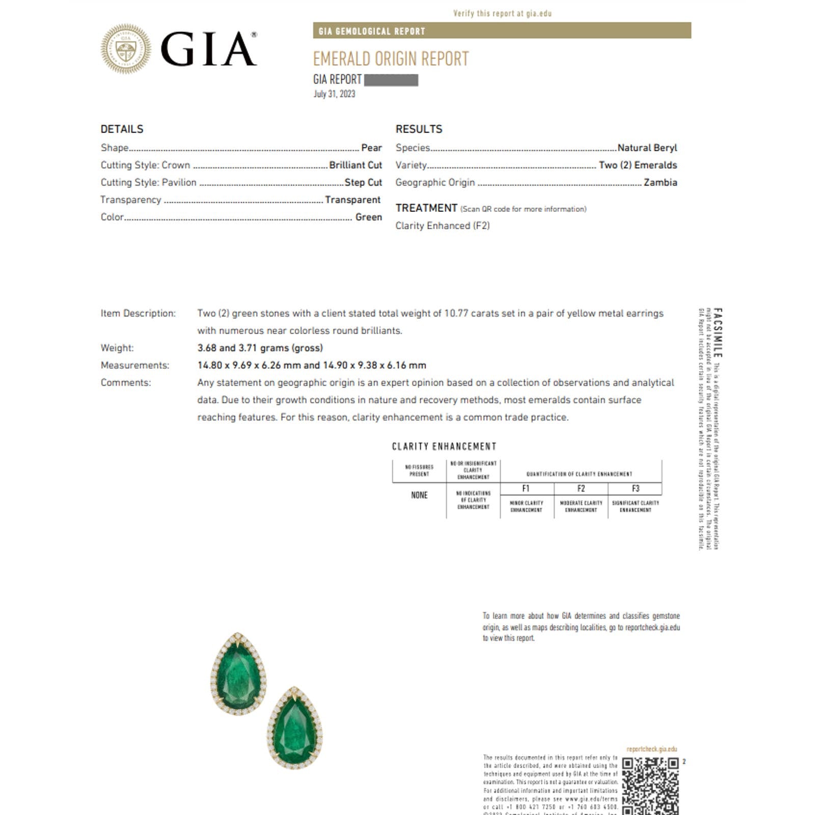 GIA Pear Emerald Halo Diamond Earrings 10.77 cttw 18k Yellow Gold -HM2495SA