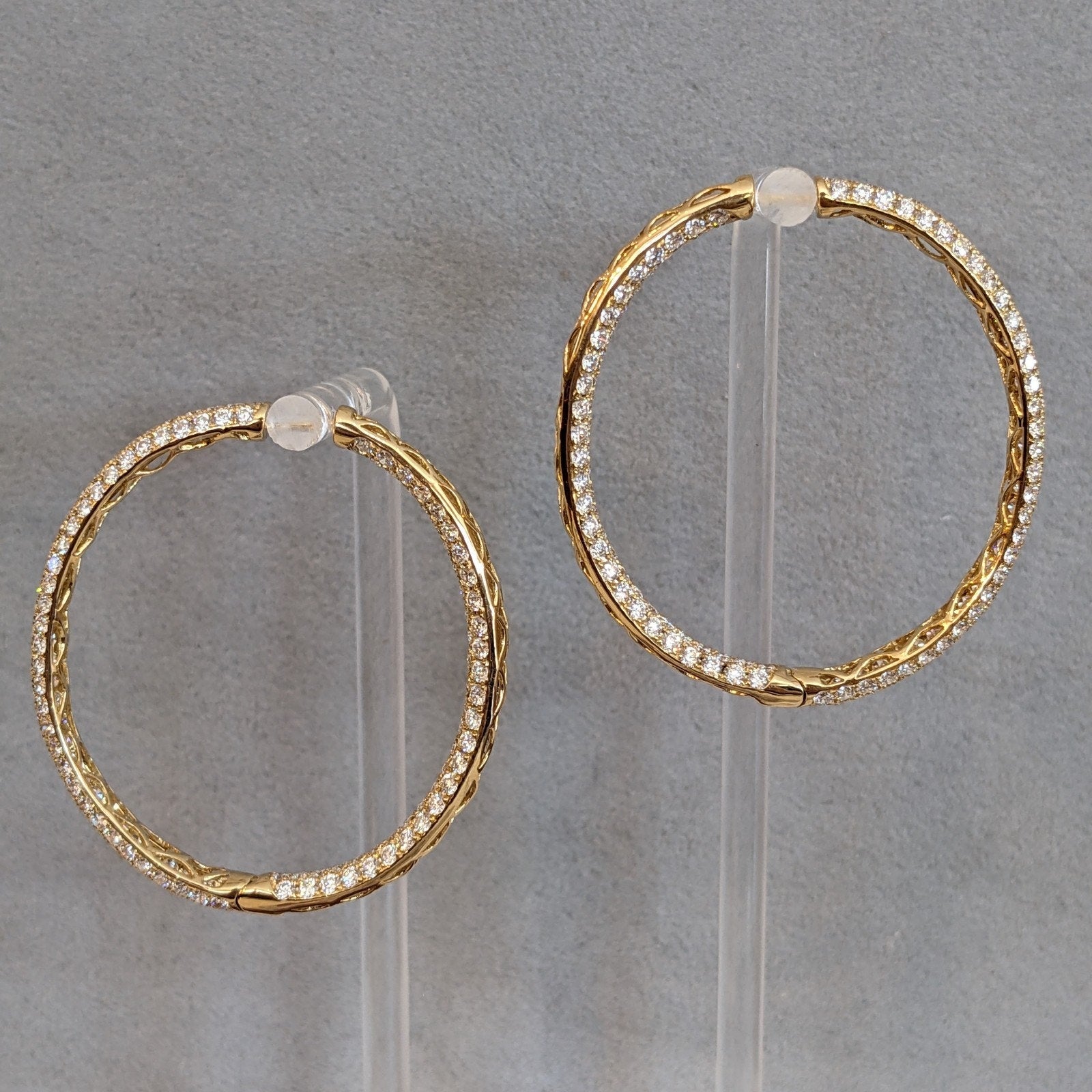 9.96 cts Inside Out Oval Pave Diamond Hoop Earrings in 18k Yellow Gold