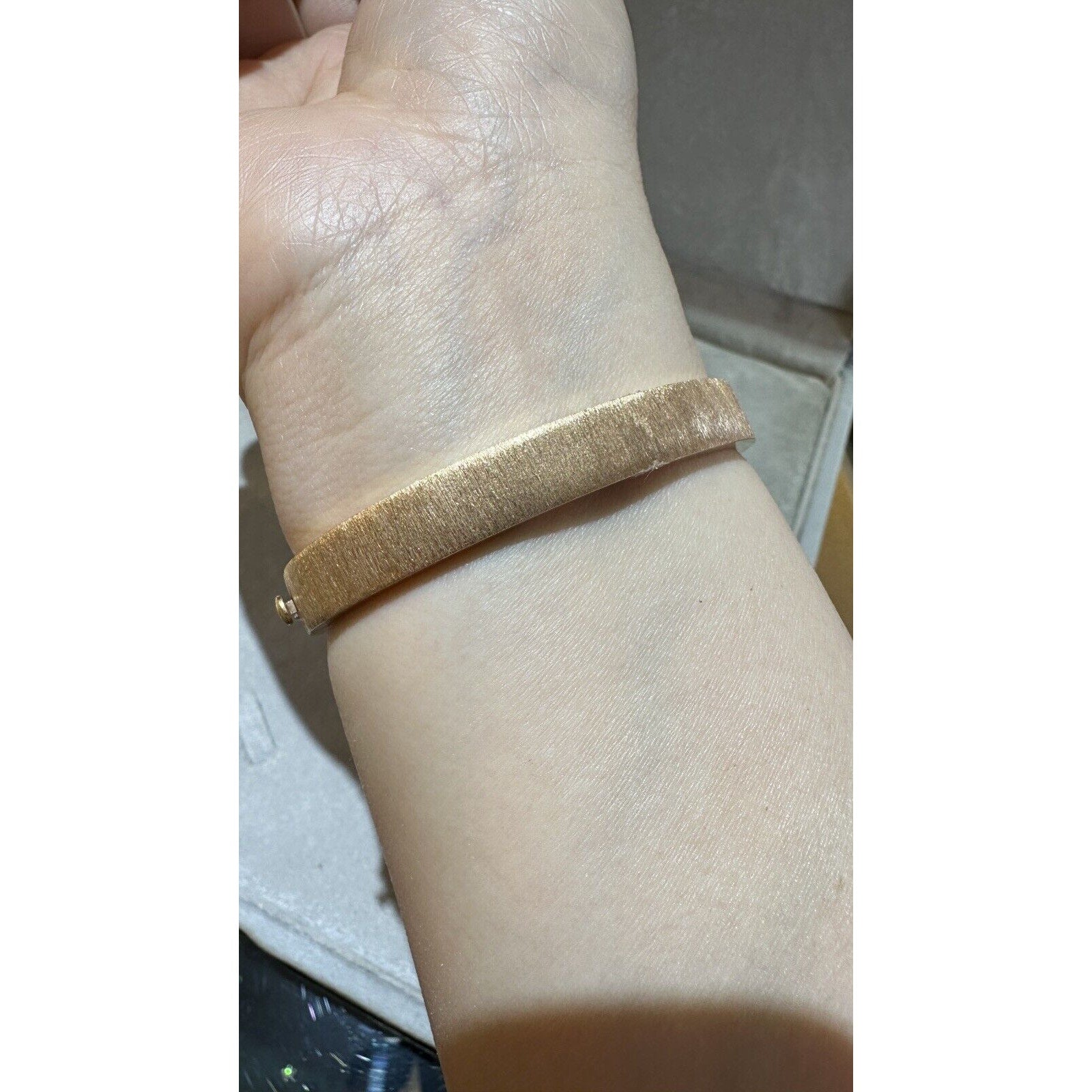Natural Diamond Bangle Bracelet in Textured 18k Rose Gold
