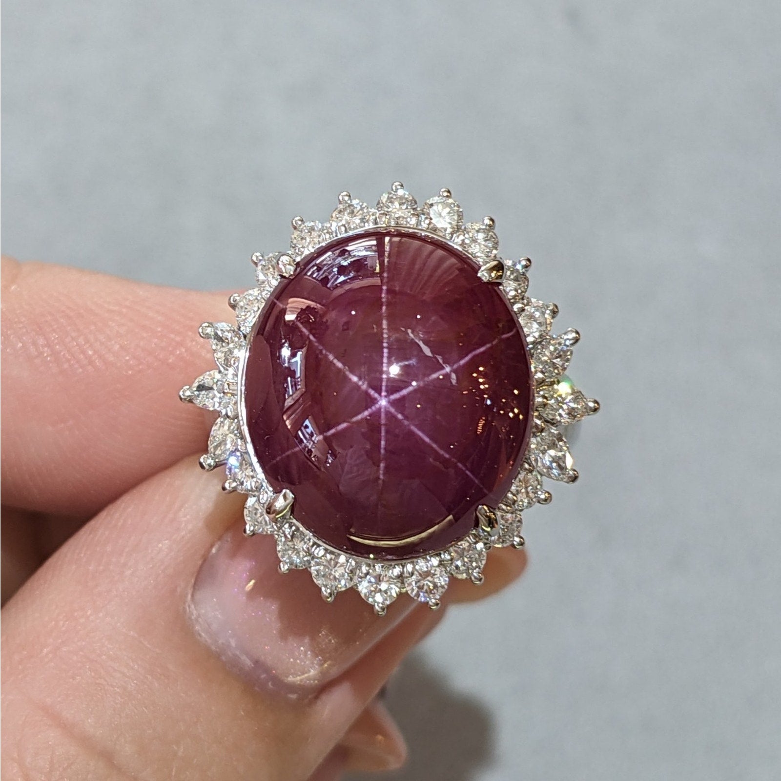 19.91 ct Burma Untreated Star Ruby and Diamond Ring in Platinum