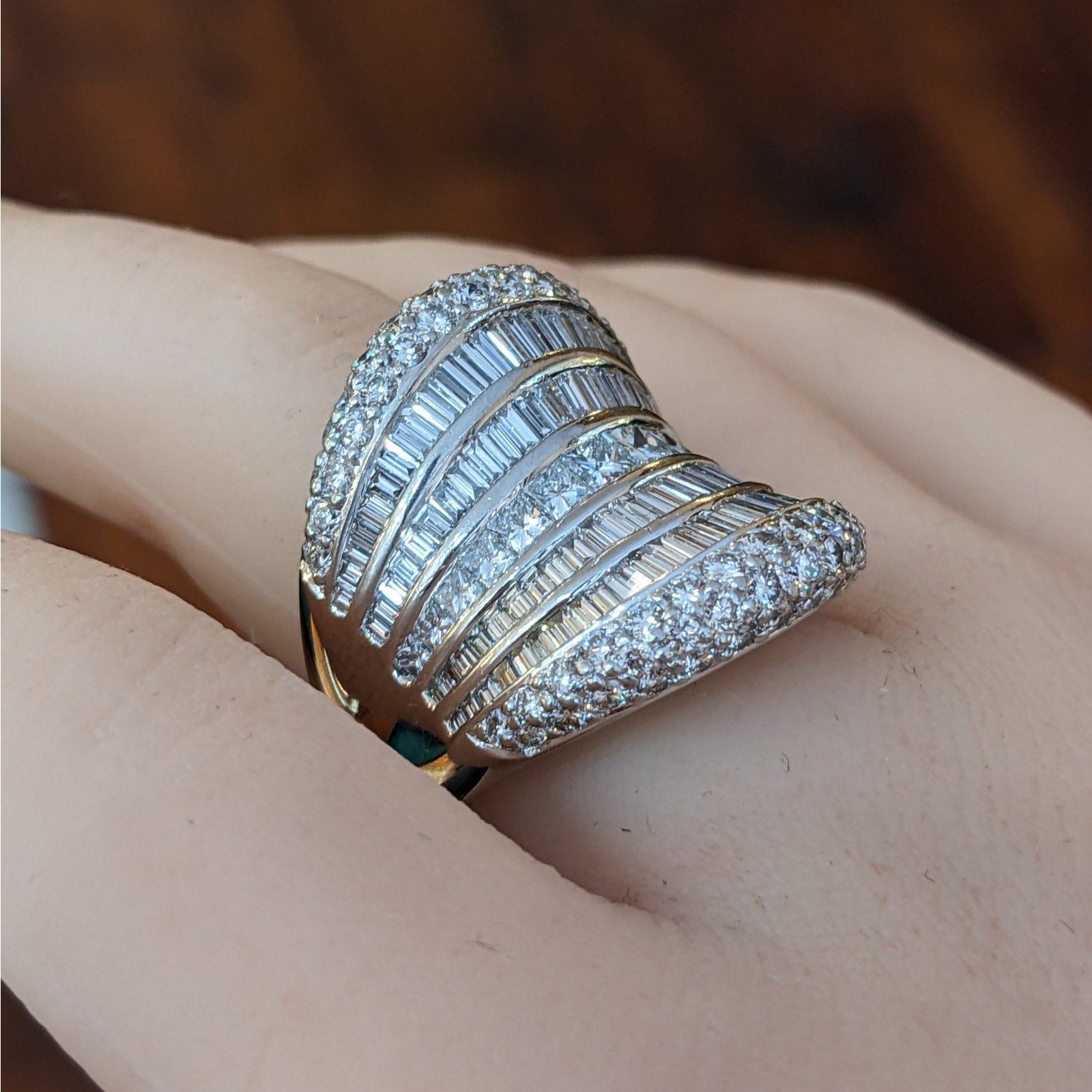 Baguette, Round & Princess Diamond Wide Cocktail Ring in Platinum