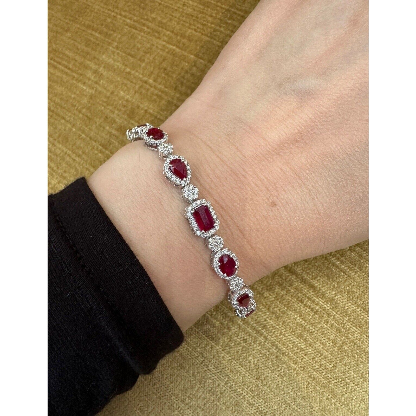 Ruby and Diamond Link Bracelet 7.65 cttw in 18k White Gold - HM2538Z