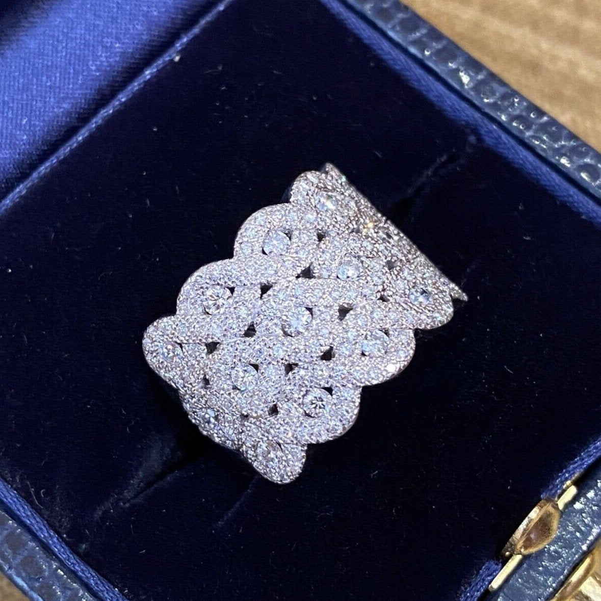 Wide Diamond Cocktail Band Ring 1.44 cttw in 18k White Gold