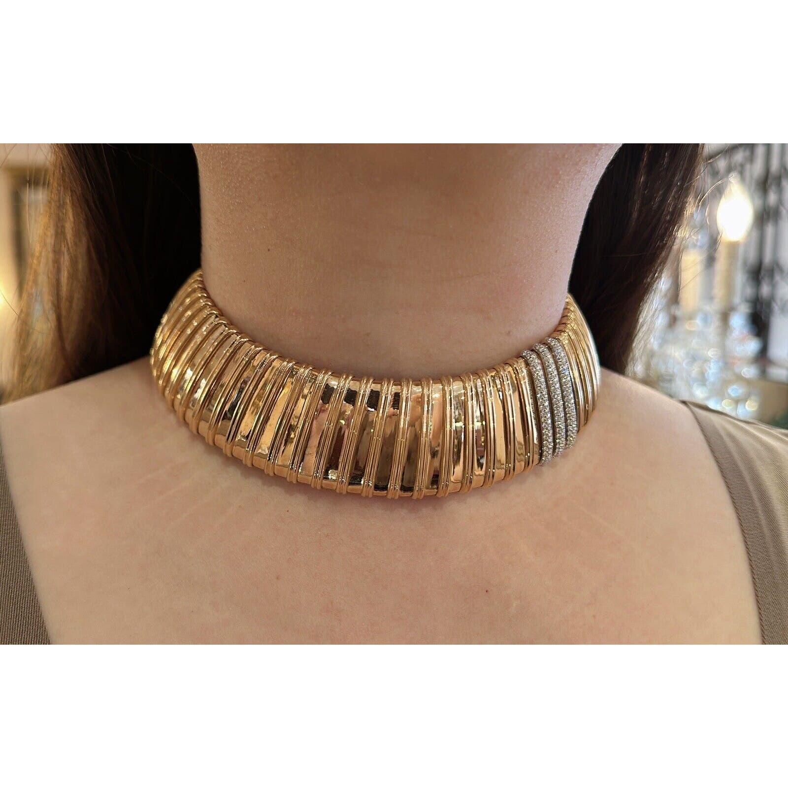 Roberto Coin Wide Collar Necklace with Diamonds in 18k Rose Gold-HM2376SV