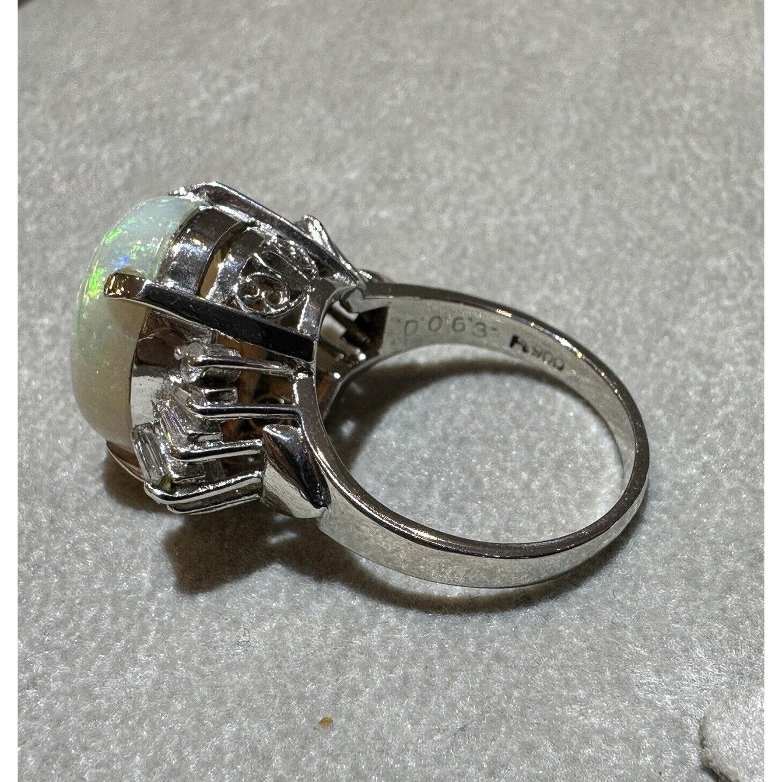 Natural 6.29 ct White Opal and Diamond Ring in Platinum