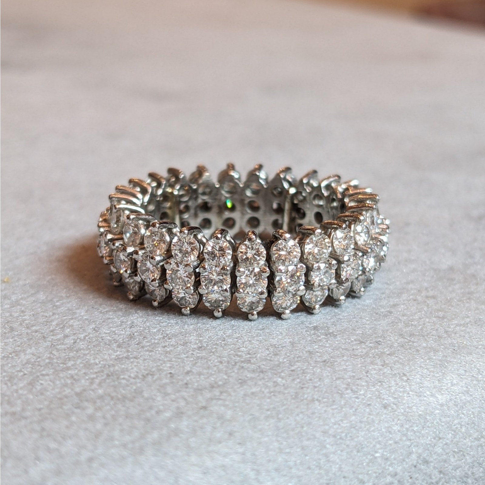 Three Row Domed Diamond Eternity Band Ring Size 6.75 in Platinum