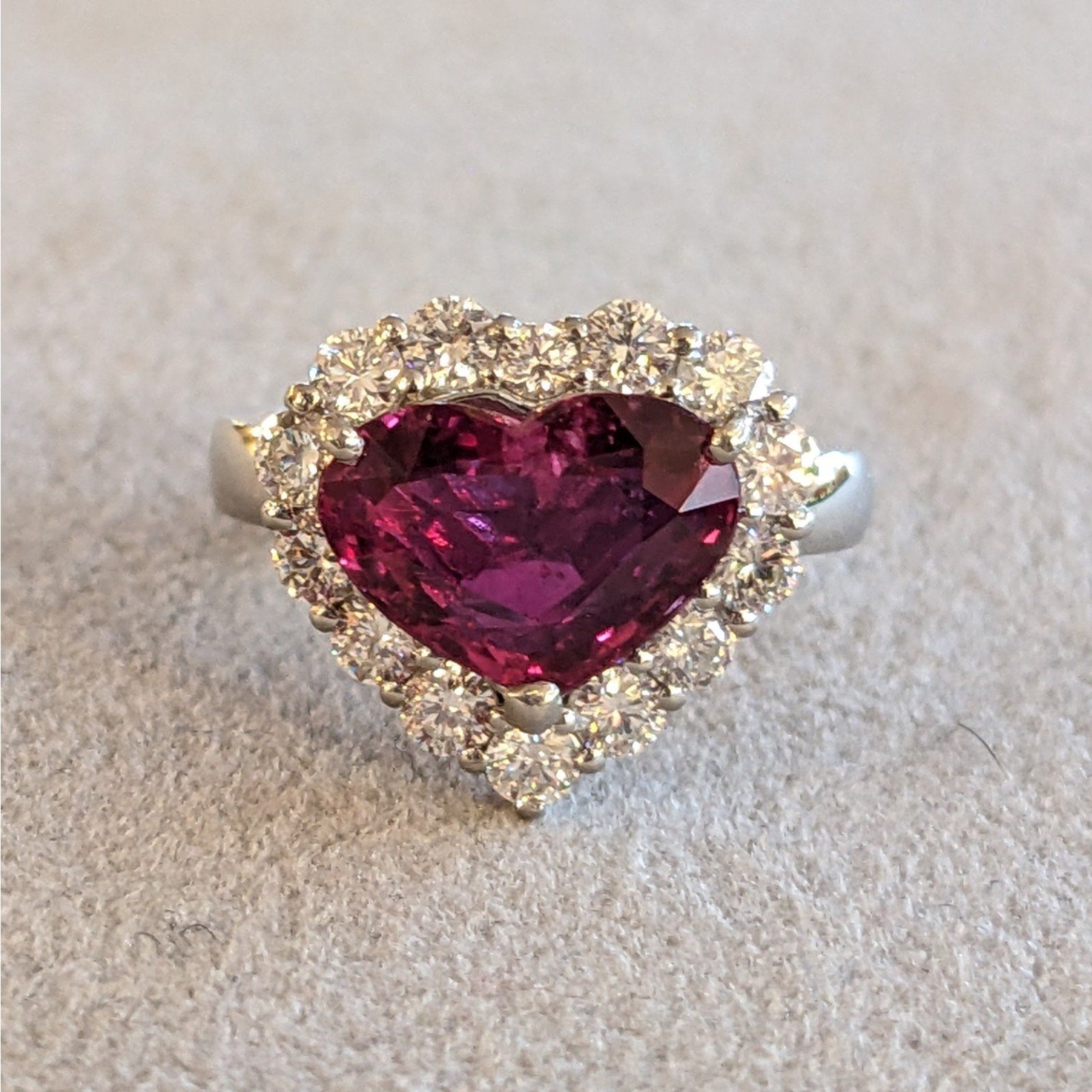 GIA Mozambique Unheated Heart Shaped Ruby and Diamond Ring in Platinum