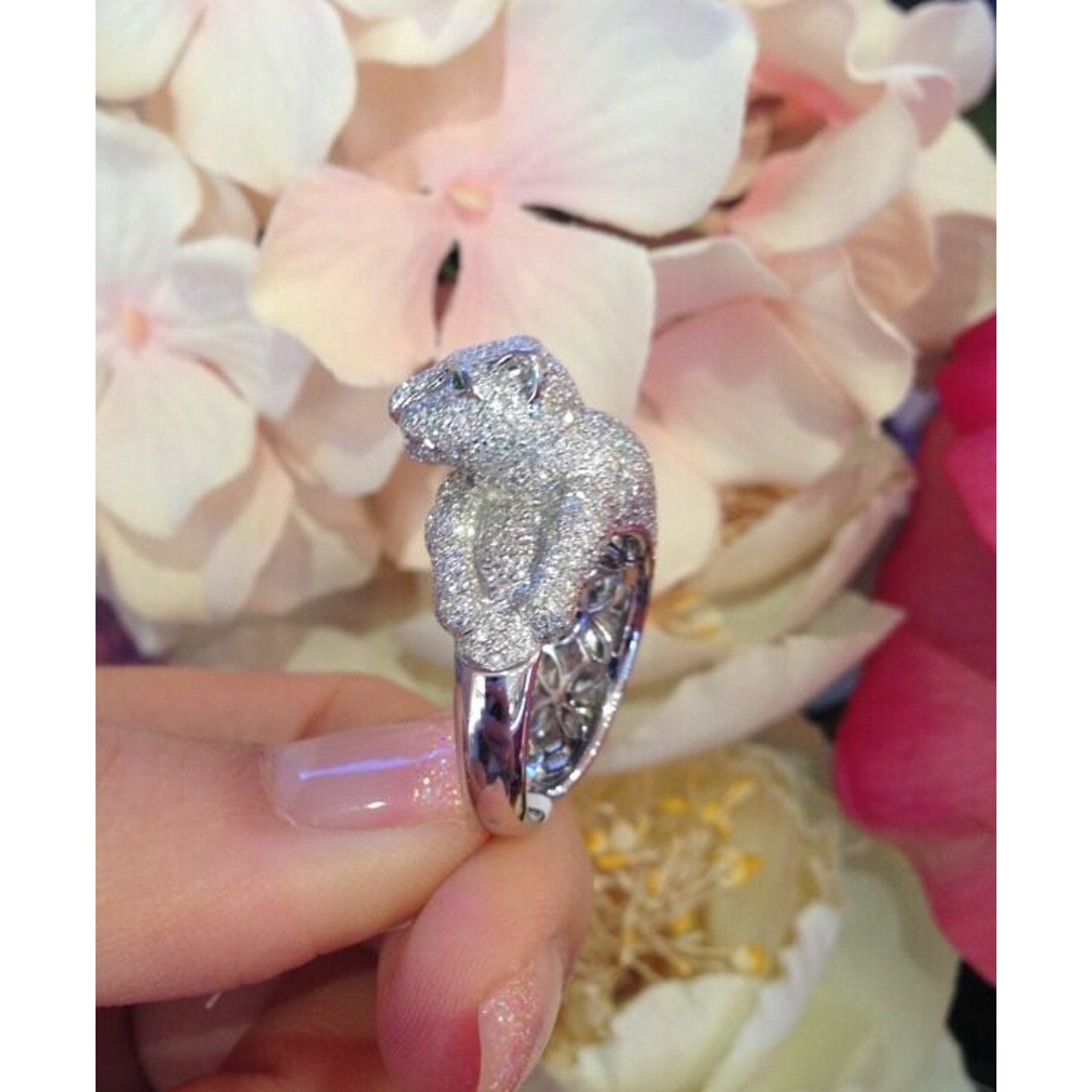 Pave Diamond Panther Ring 4.00 cttw in 18k White Gold - HM1285AI