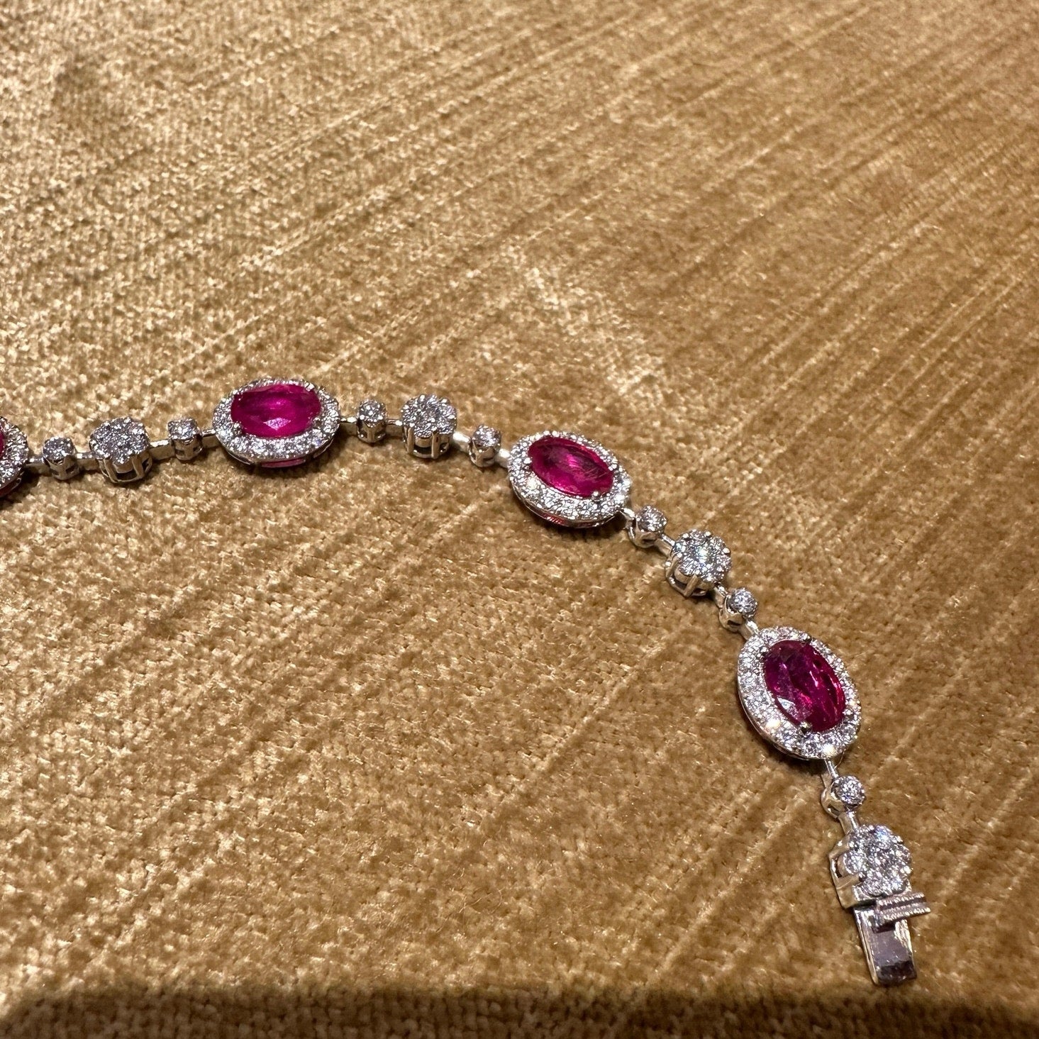 Ruby and Diamond Floret Link Bracelet in 18k White Gold