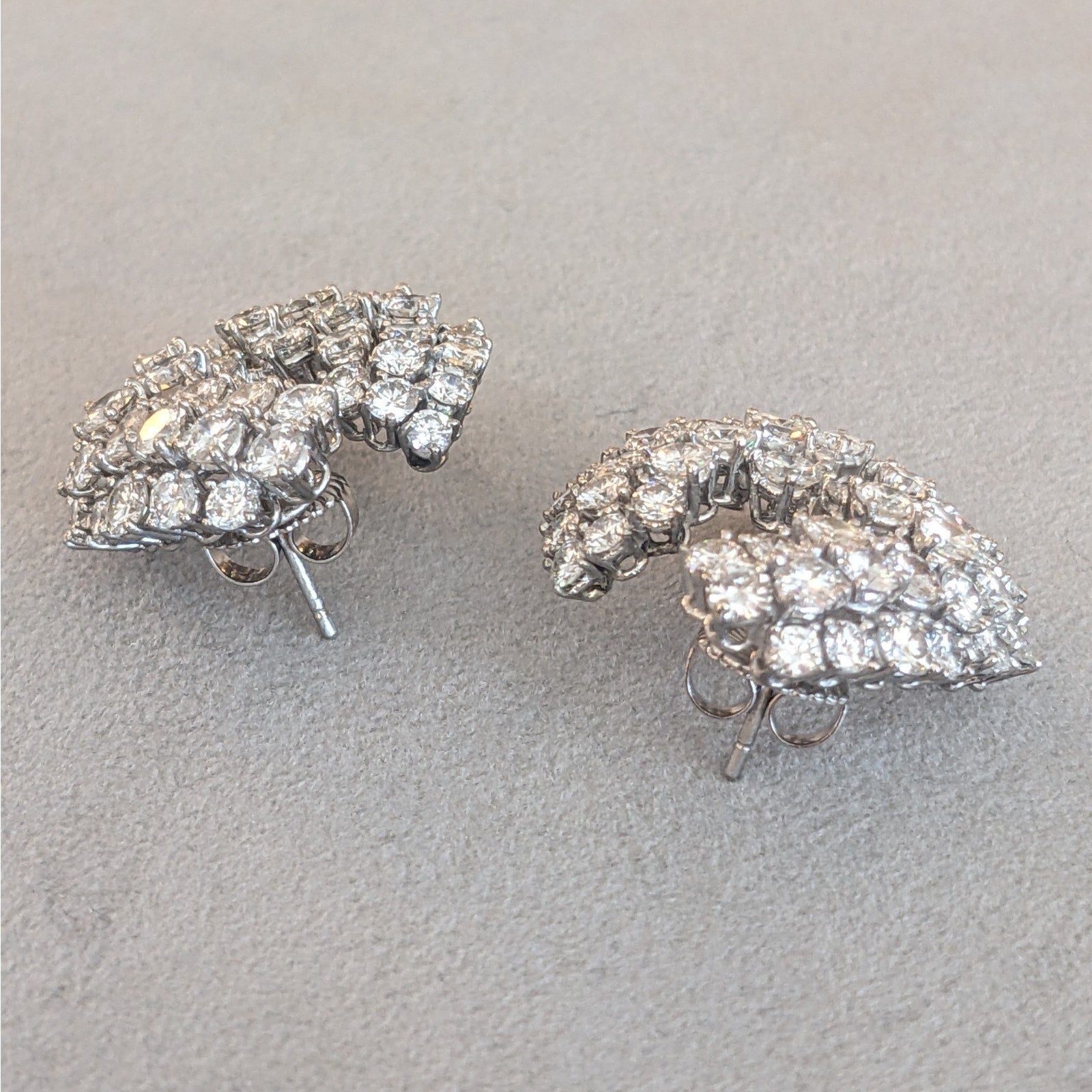 Vintage French Round Diamond Swirl Earrings 15.00 cttw in Platinum