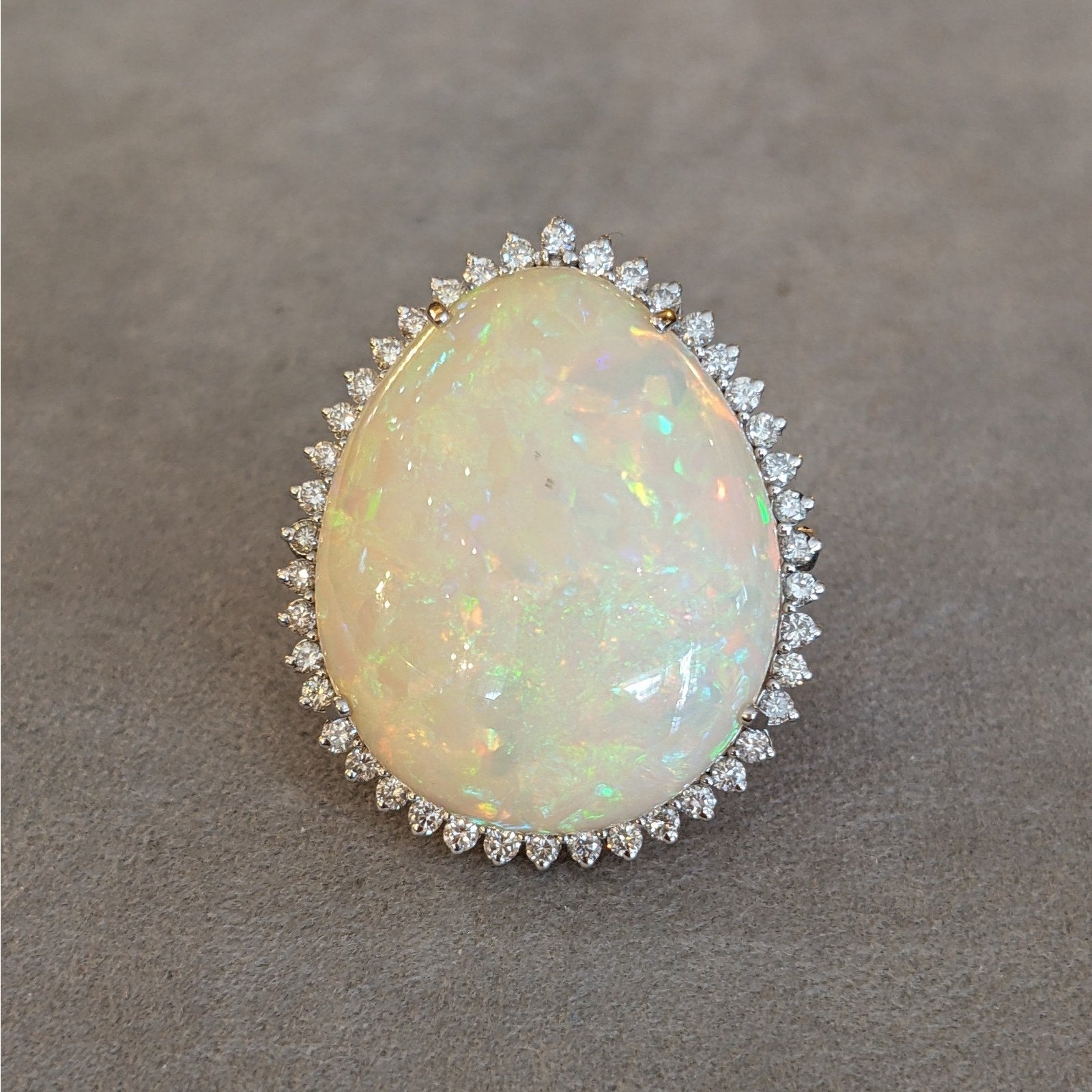 Natural 37.64 ct Opal and Diamond Ring in 18k White Gold