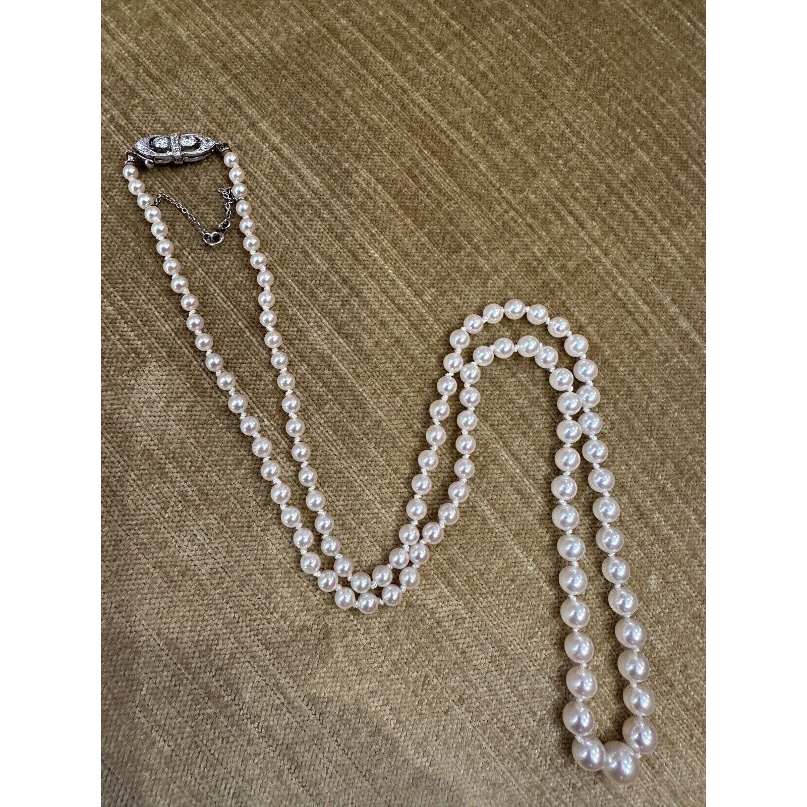 Graduated Pearl Necklace with Vintage French Diamond Clasp in 18k White Gold