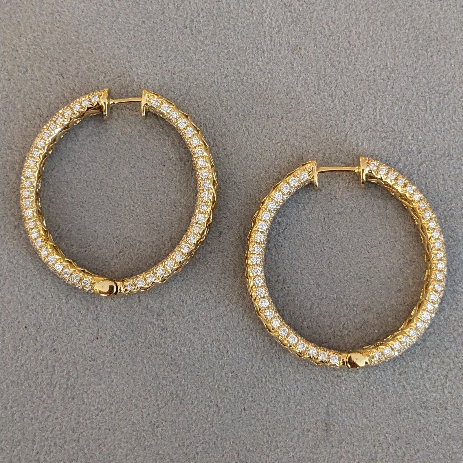 Natural Diamond 1.25" Pave Hoop Earrings 4.80 cttw in 18k Yellow Gold