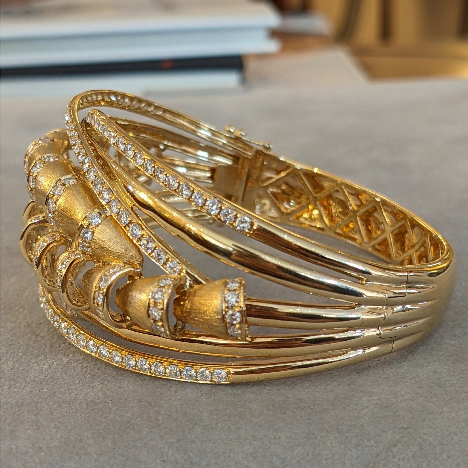 Multi-strand Diamond Bangle Bracelet in 18k Yellow Gold