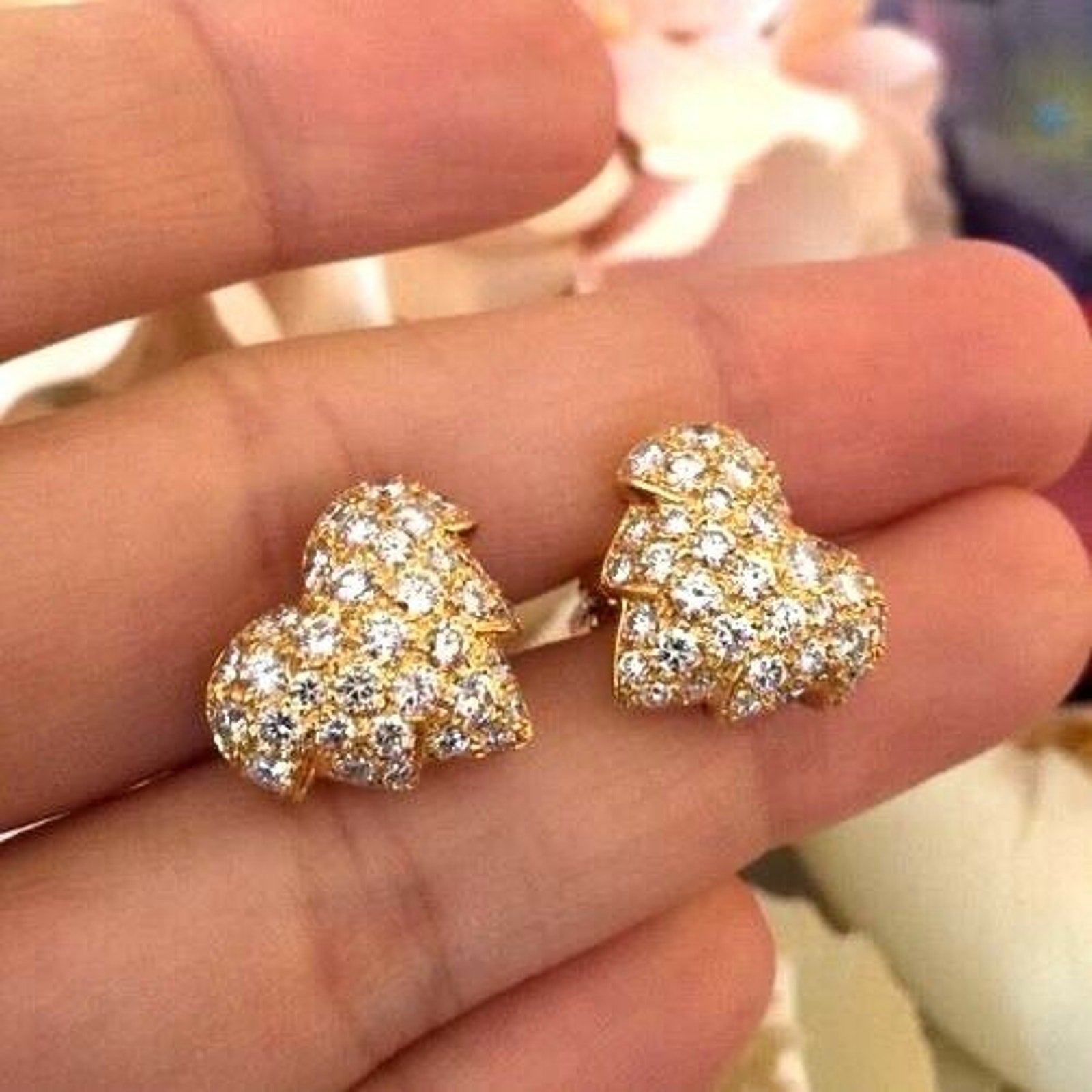 French Pave Diamond Leaf Earrings in 18k Yellow Gold 2.00 cttw
