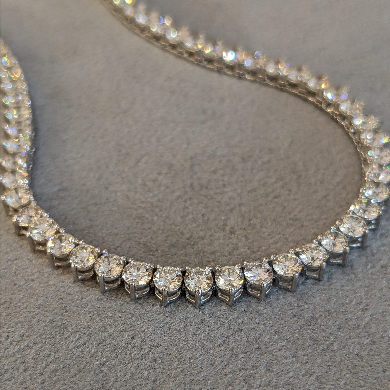 14.31 cts Diamond Tennis Necklace in 18k White Gold 16.75" long