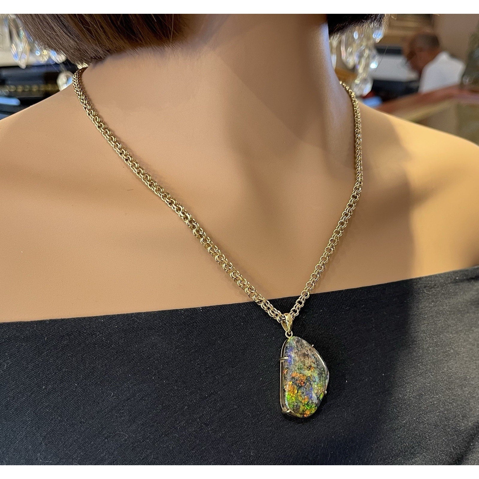 22.31 ct Boulder Opal Pendant Necklace in 18k/14k Yellow Gold