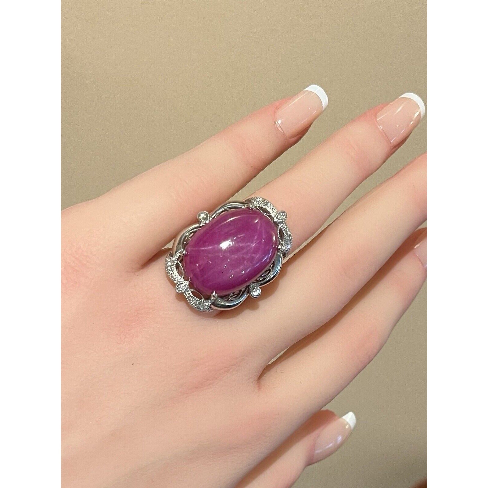 AIGS Certified Star Ruby 38.34 ct No Heat Burma Ring in Platinum